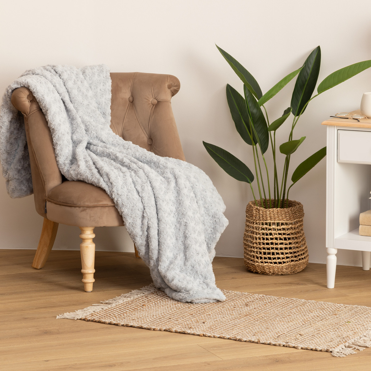 Faux fur plaid "Bouclette" Grey, 180x230 cm