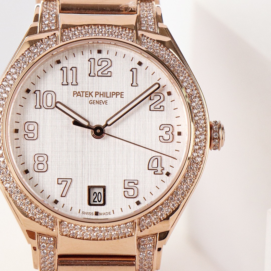 Fake Diamond Watch Replica Patek Philippe Twenty~4 Ladies Rose Gold Silver Dial 7300/1201R-001(1:1 replica) - Top club