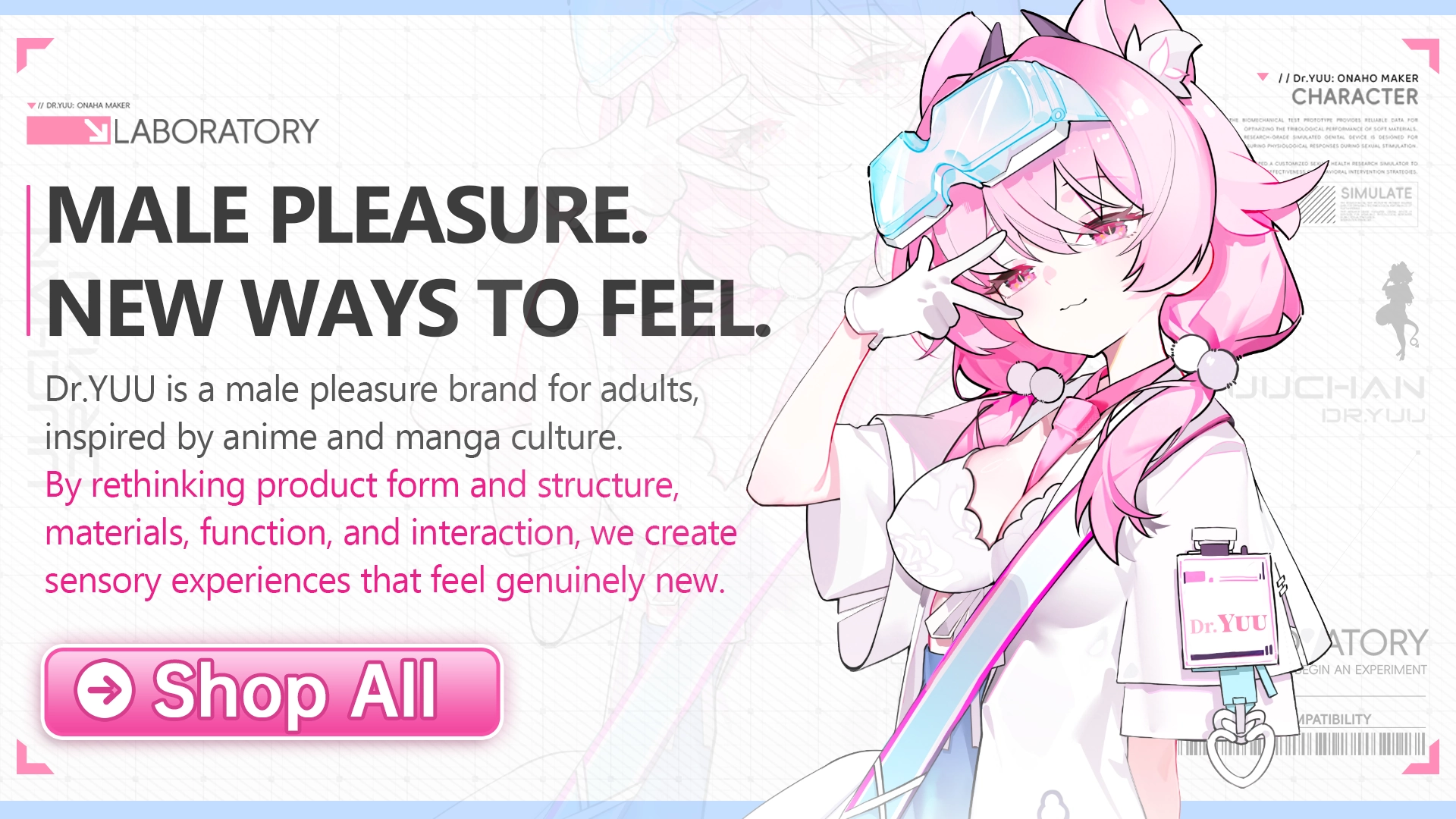 Official website logo of Dr.YUU, featuring premium realistic sex torsos and automatic masturbators.