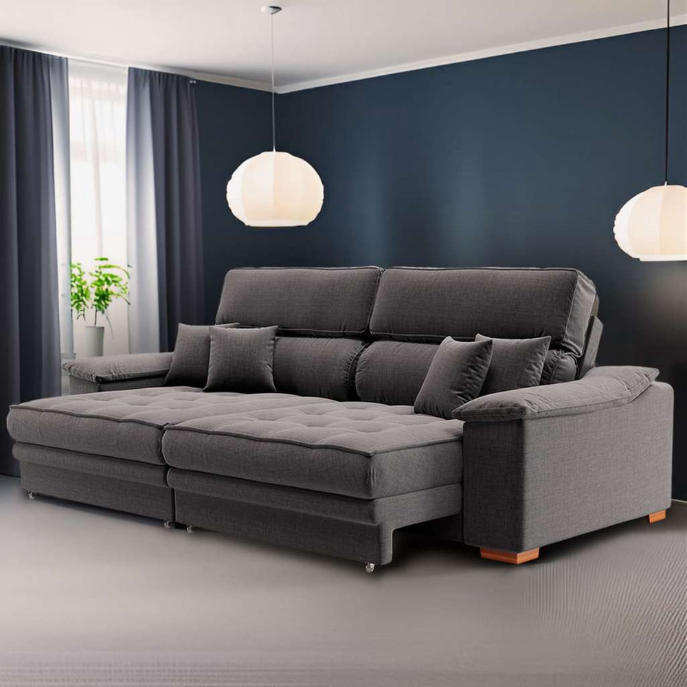 Sofá 3 Lugares Retrátil e Reclinável Pascal Linho Grafite em Promoção | Ofertas na Americanas