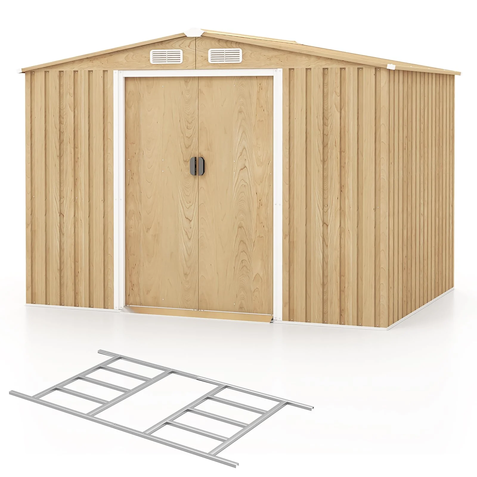 8' x 6' Metal Storage Shed With Wood Grain Finish, Base Floor And 4 Vents - Image 2 8' x 6' Metal Storage Shed With Wood Grain Finish, Base Floor And 4 Vents - Image 2