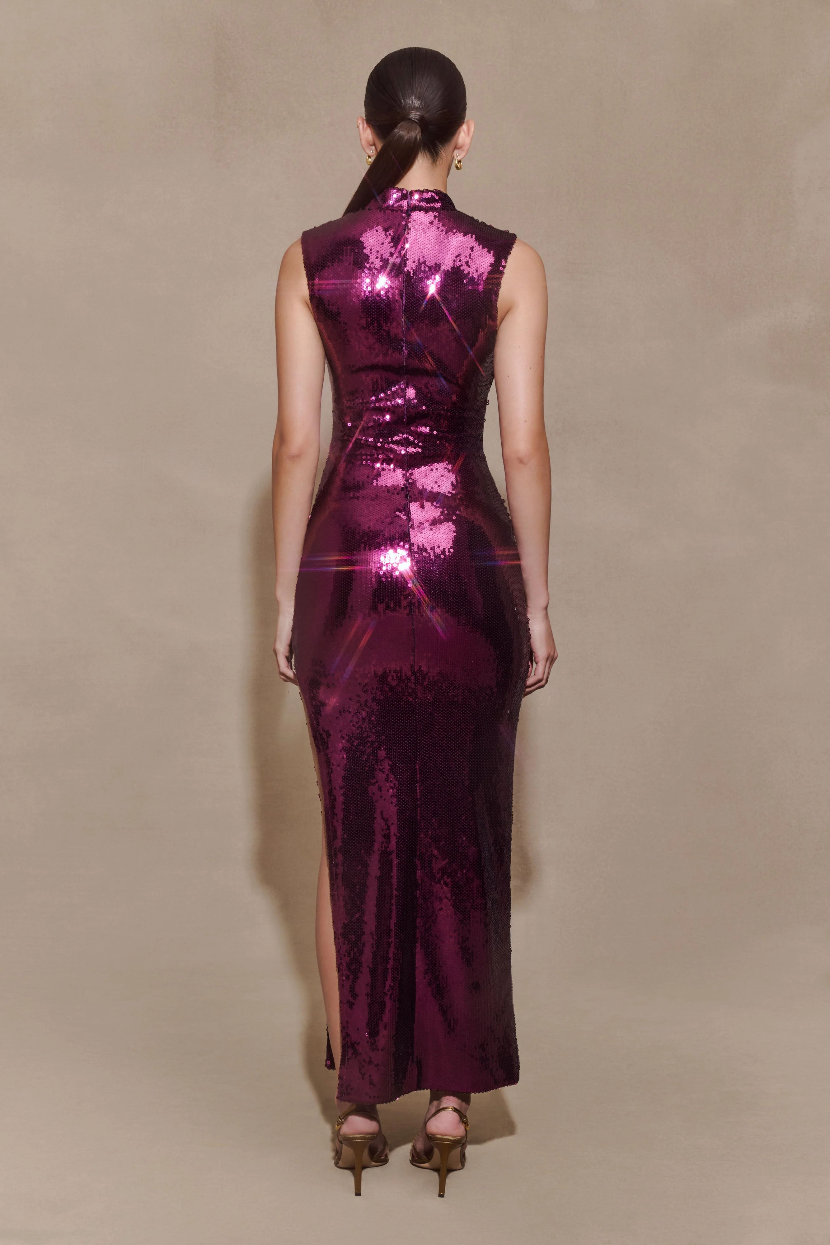 Veronica Sequin Midi Dress - Plum