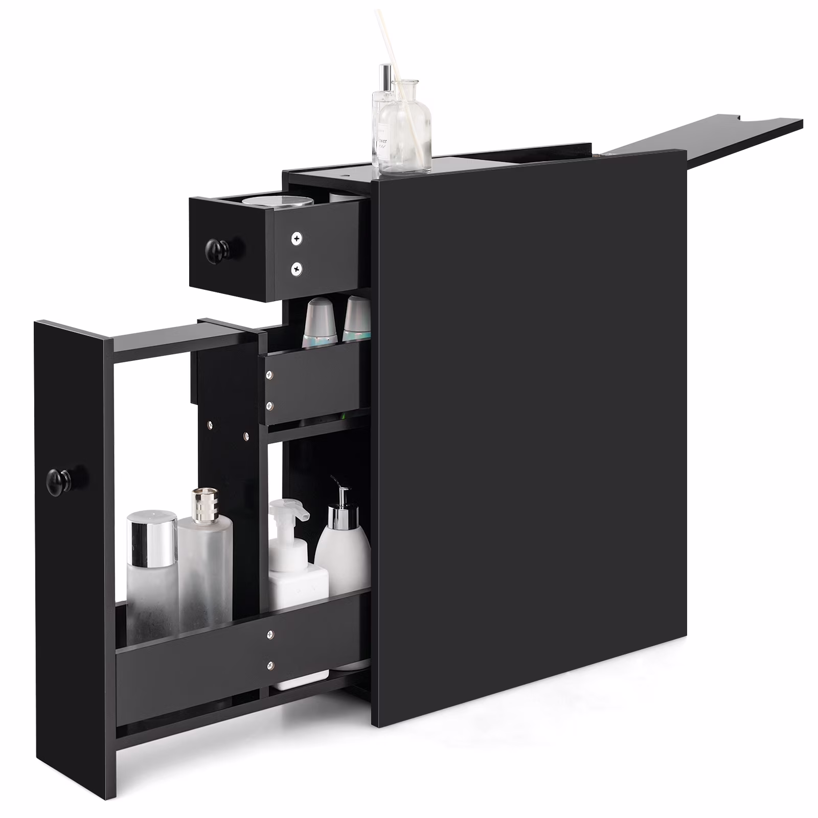 Topbuy Slim Bathroom Storage Cabinet Freestanding Toilet Paper Holder with Slide Out Drawers for Small Spaces White - Image 3
