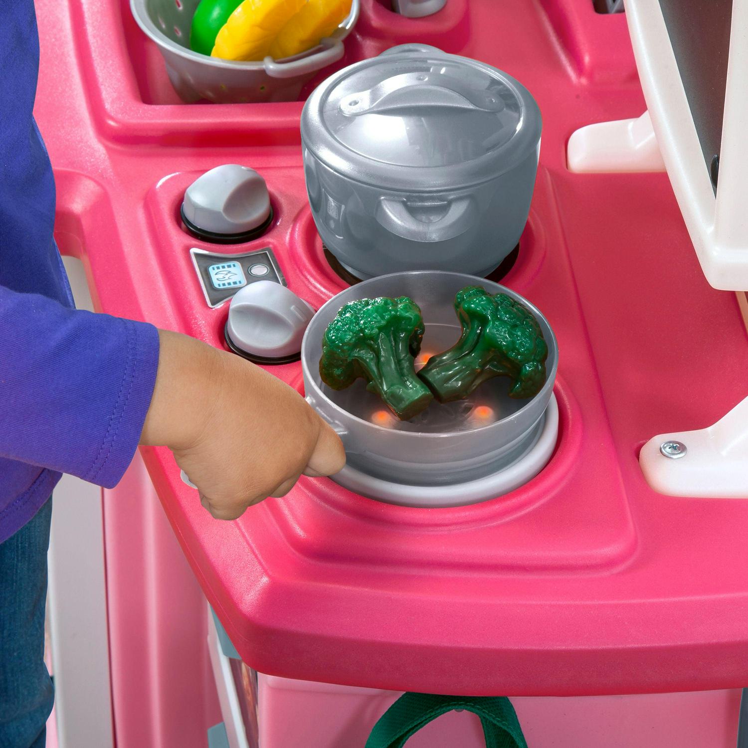 Step2 Great Gourmet Soft Pink Plastic Toddler Kitchen with 35 Piece Kitchen Playset