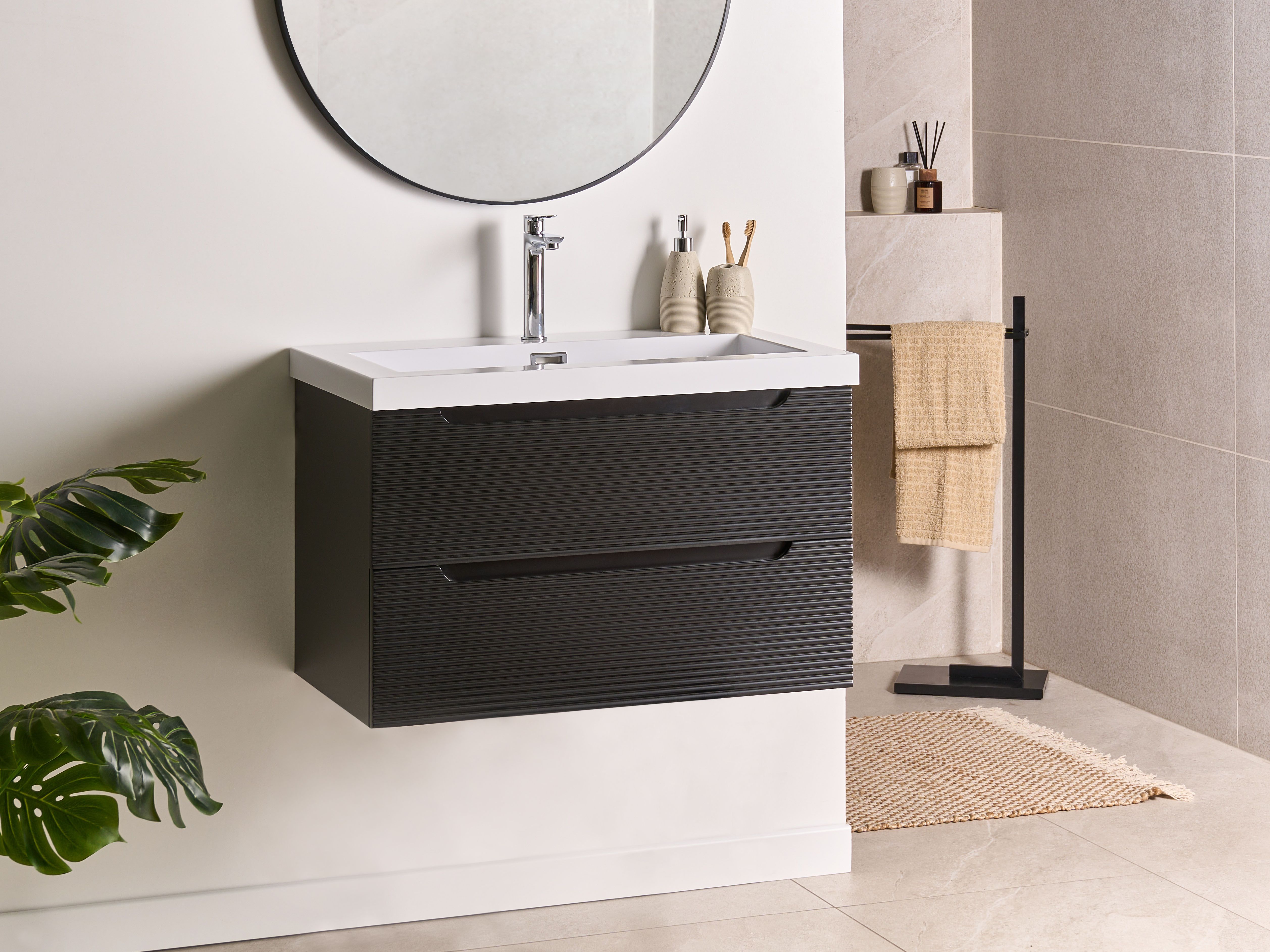 Wall Mounted Vanity Unit with Basin MAKANA Black