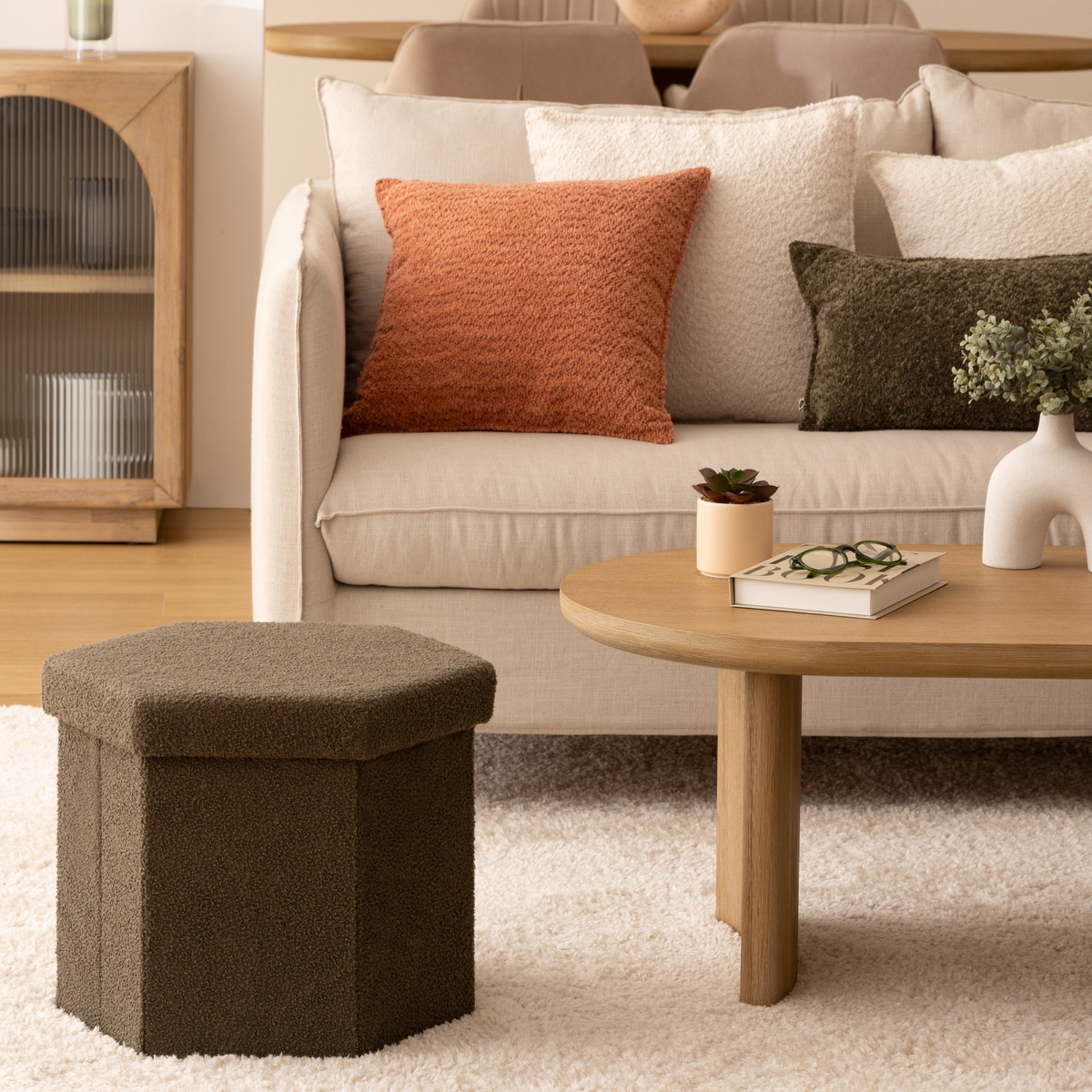 Cheststool "Jaiko" Bouclette, 40x38 cm