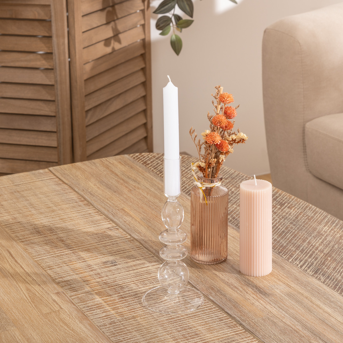 Candlestick, glass Transparent, H.22 cm