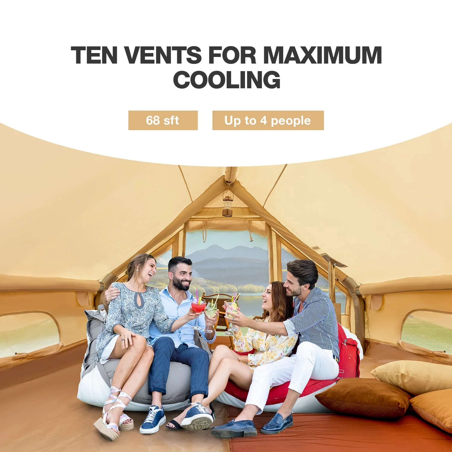 Yoleny 12'x8' Inflatable Tent, 96 SFT Blow Up Tent for Camping, 4 Season Oxford Glamping Tents with Clear Skylight, Pump & Stove Jack - Image 32