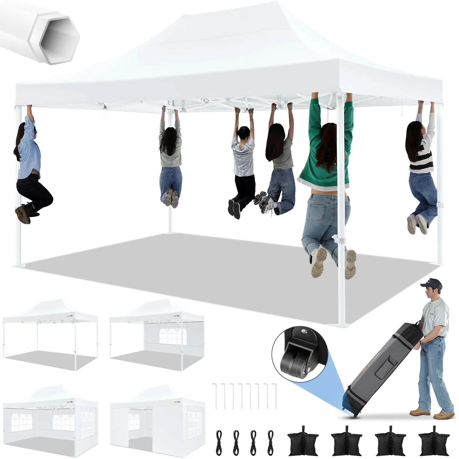HOTEEL Heavy Duty Pop-Up Canopy Tent 10x15, 4 Sidewalls, Black - Image 2 HOTEEL Heavy Duty Pop-Up Canopy Tent 10x15, 4 Sidewalls, Black - Image 2