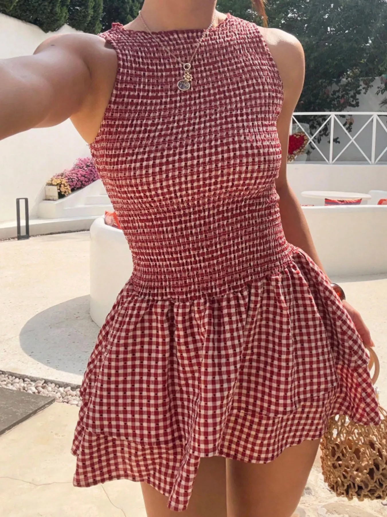 Gingham Smocked Mini Dress - ZKZOOK