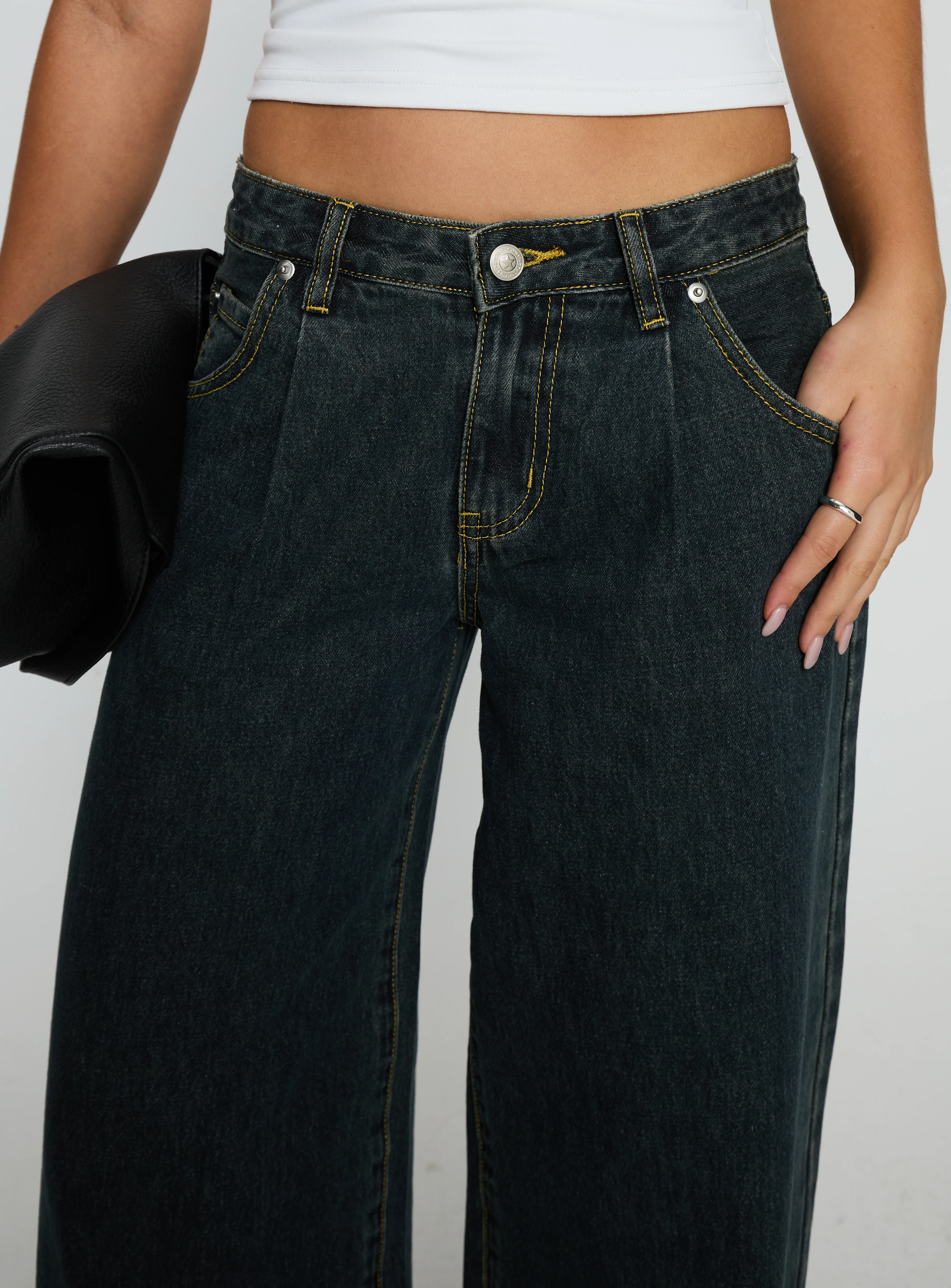 Princess Polly Supercut Low Rise Baggy Pleat Jeans Grunge Wash