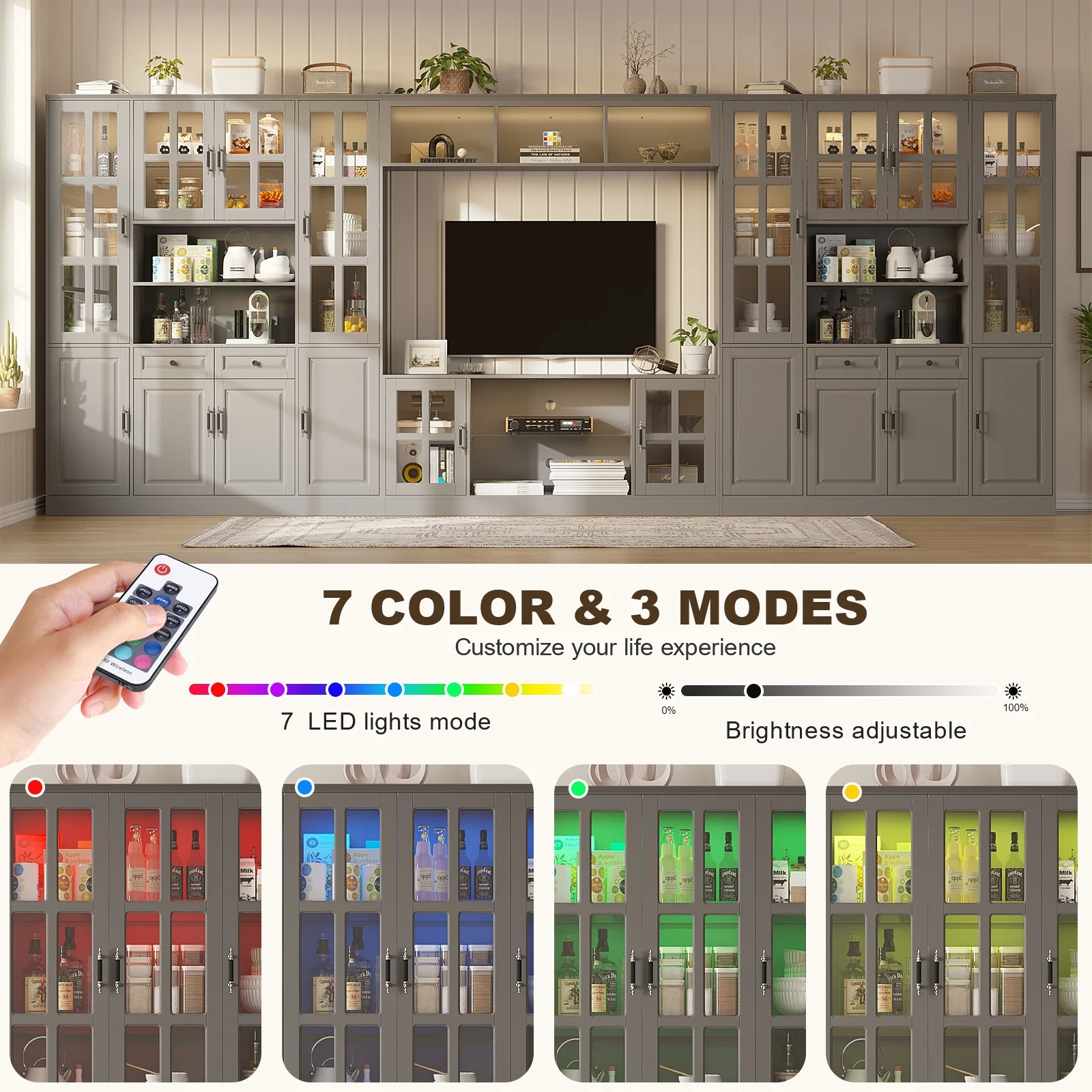 MEISSALIVVE 4-Piece Wall Unit TV Stand with Storage & LED Lights for TVs up to 75