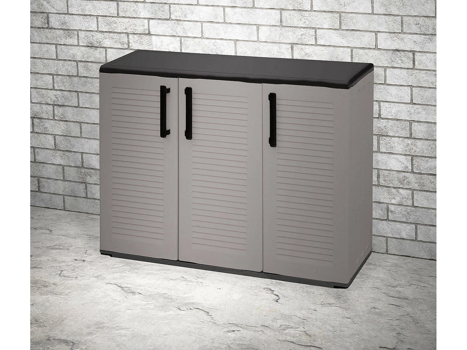 Armoire polyvalente extérieure ou intérieure, plateau mobile 3 portes et 1 étagère de polypropylène, 100% Made in Italy, 102x37h84 cm, couleur grise