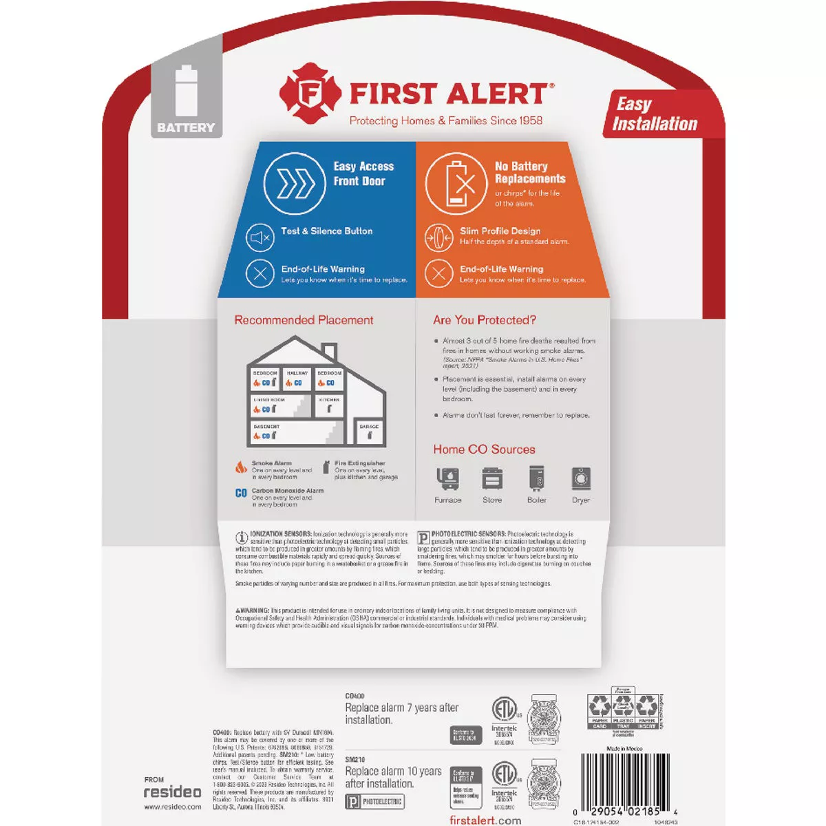 First Alert 10-Year Battery Photoelectric CO400 Carbon Monoxide & SM210 Smoke Alarm Value Pack