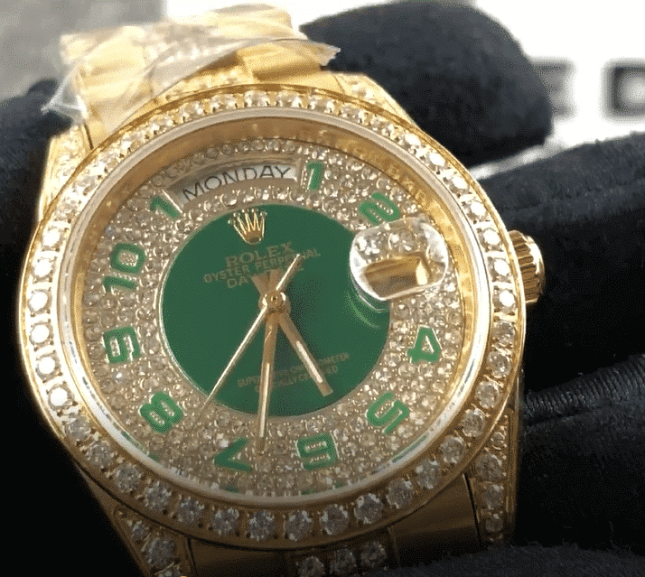Rolex Datejust Yellow Gold Green Dial Iced out 118348 Replica - Elite Watch Atelier