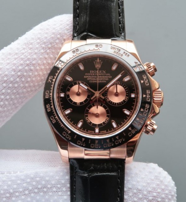Replica Rolex Daytona 116515 Noob Black/RG Dial Black Leather Strap A7750 - Elite Watch Atelier