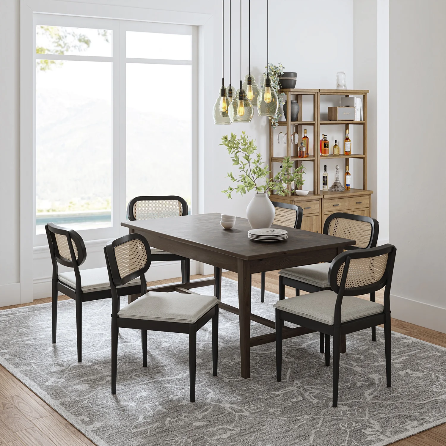 Rattan Dining Chairs Set of 2 Wooden Armchairs Removable Cushion Home Kitchen Restaurant Acorn - Image 11