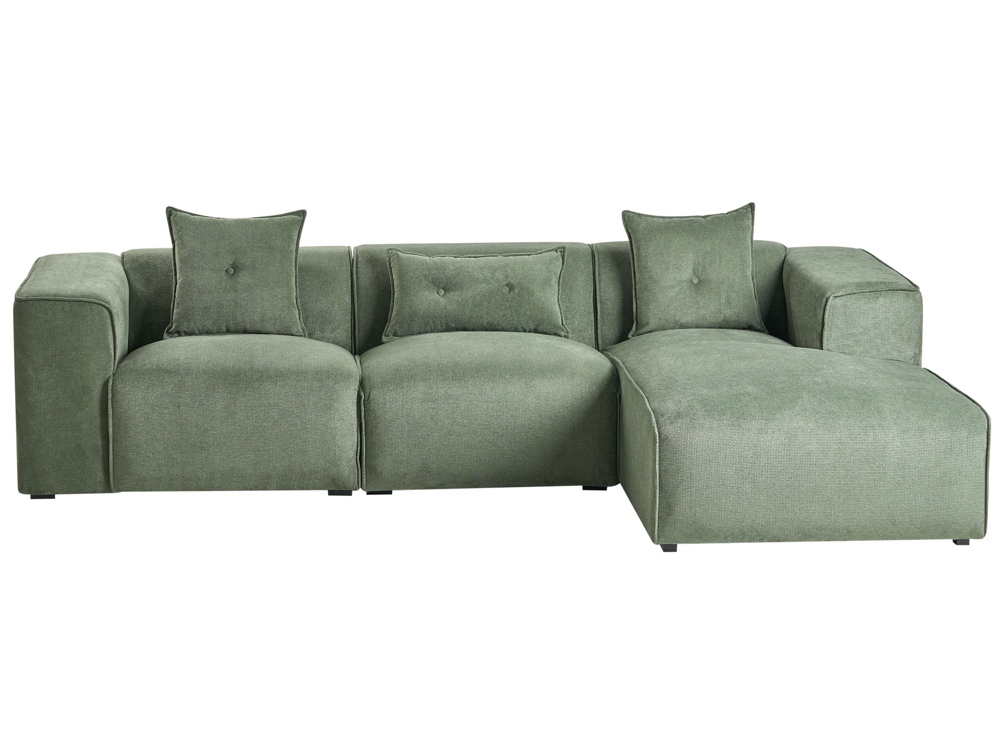 Corner Sofa 3 Seater DOLVA Chenille Dark Green Left Hand