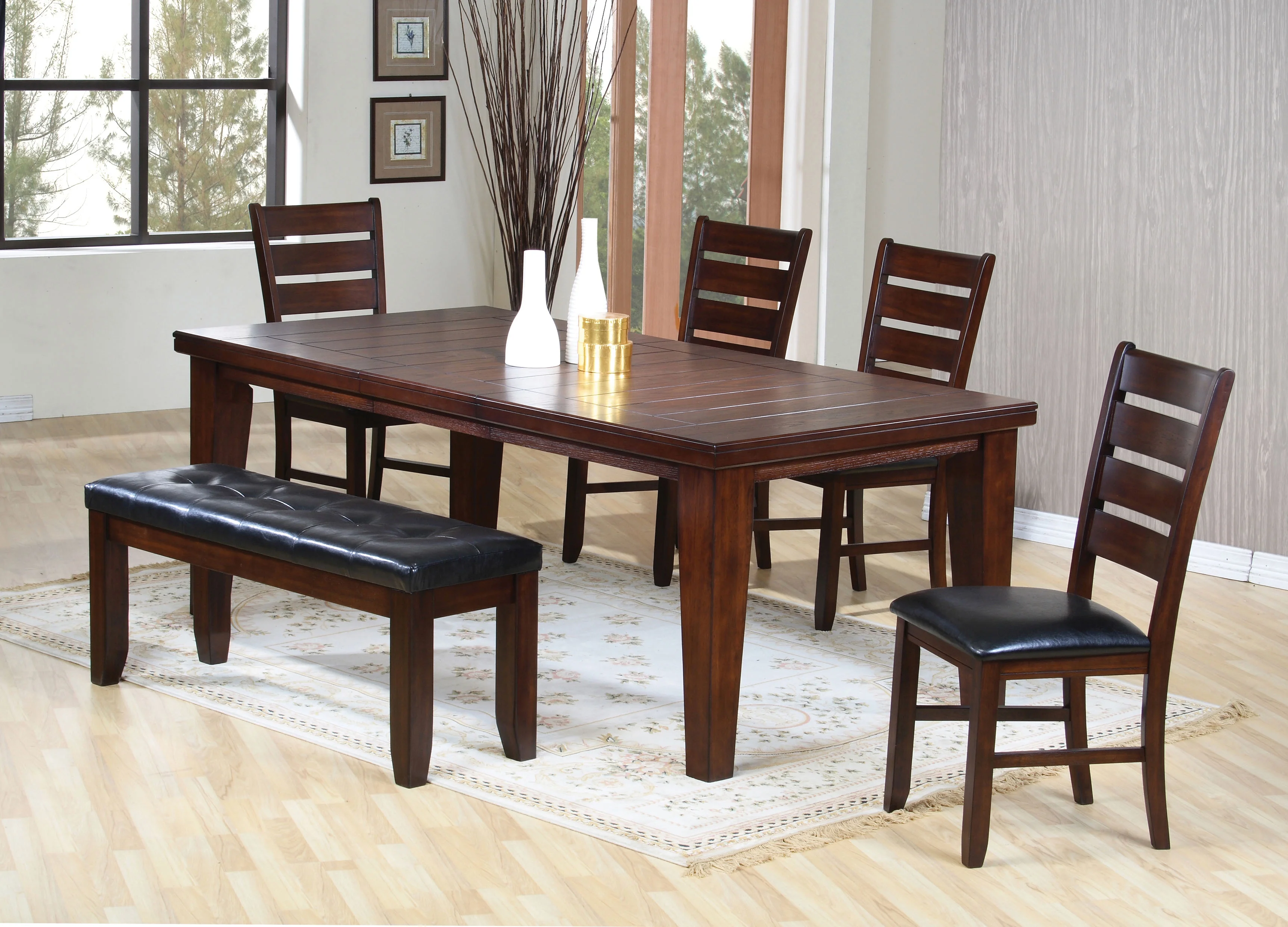 Acme Furniture Urbana Dining Bench, Black PU & Cherry 48