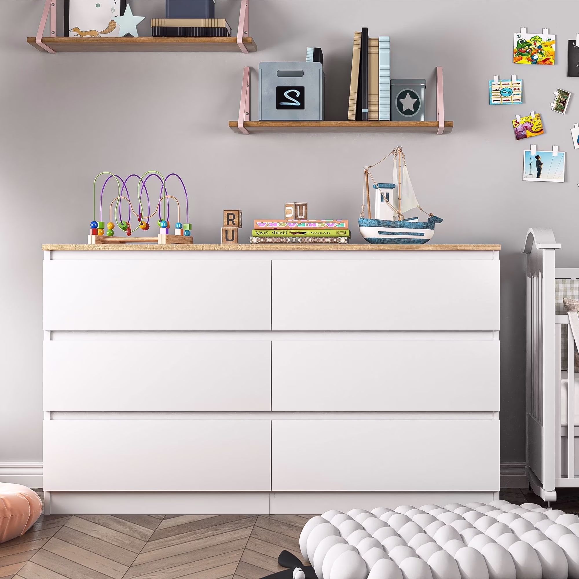 Kadyn White Chest of Drawer, 6 Double Drawer Dresser for Bedroom, Modern Storage Cabinet for Living Room, Dresser - Image 26
