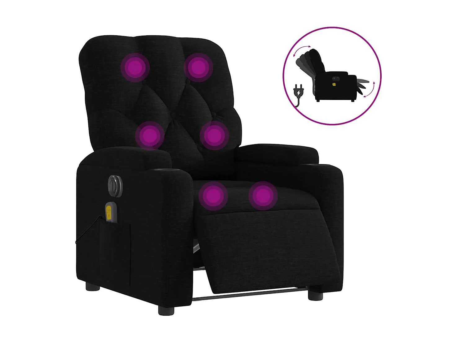 Fauteuil inclinable électrique-Fauteuil de massage pour Salon Noir Tissu SHL4814