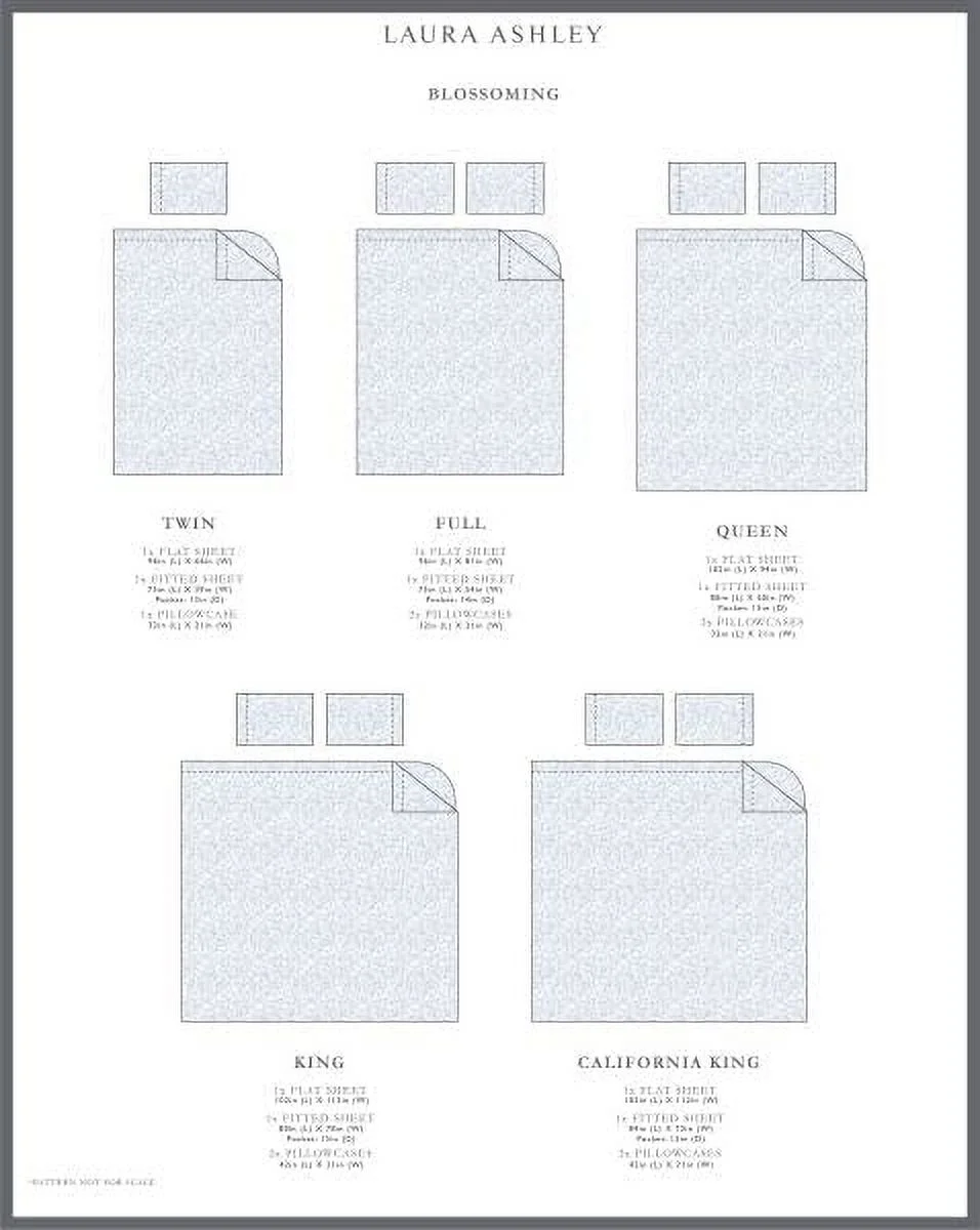 Laura Ashley Home - Full Sheets, Soft Sateen Cotton Bedding Set - Sleek, Smooth, & Breathable Home Decor,Blossoming Blue Blossoming Blue/White Full - Image 6