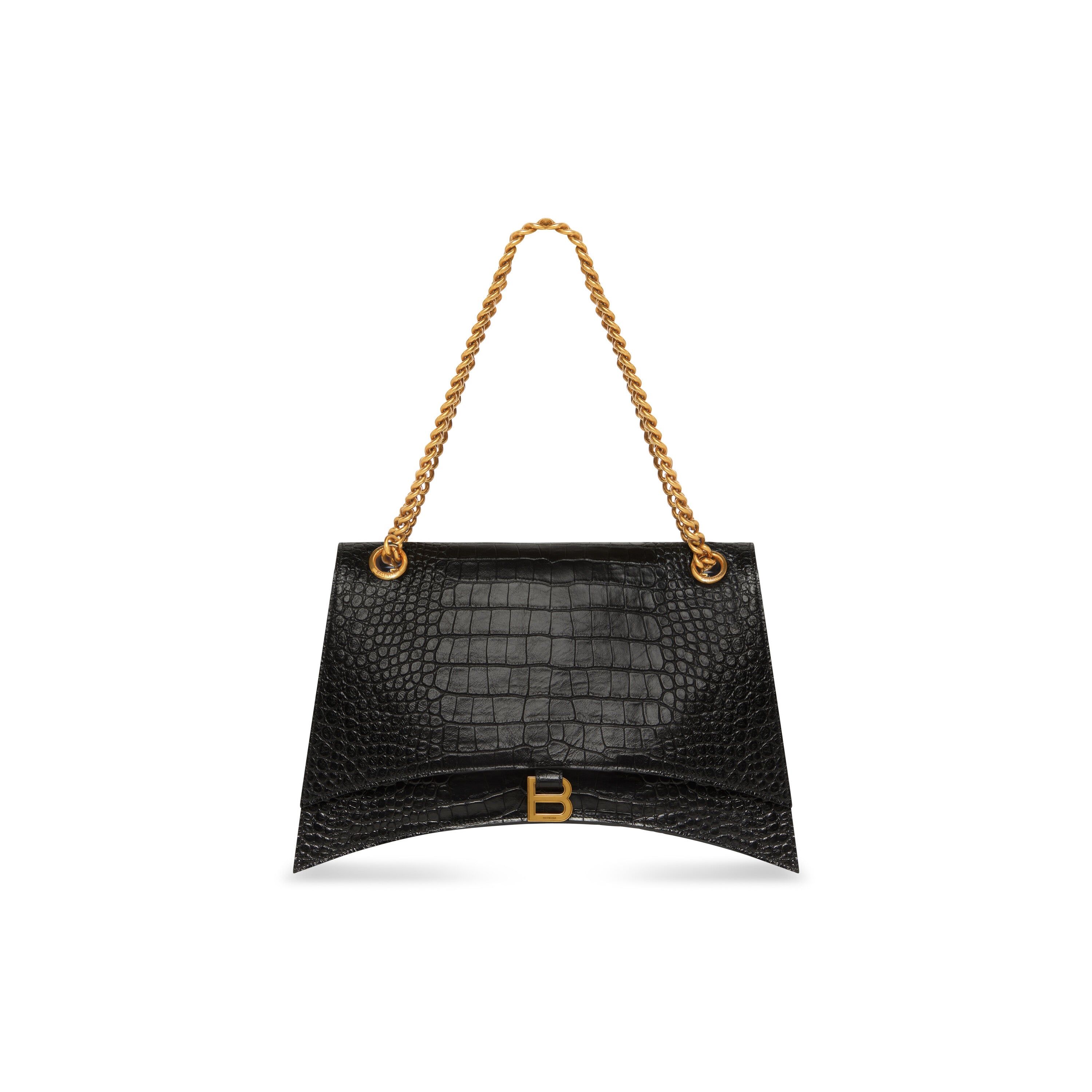 WOMEN'S CRUSH LARGE CHAIN BAG CROCODILE EMBOSSED IN BLACK - Replicaclubs