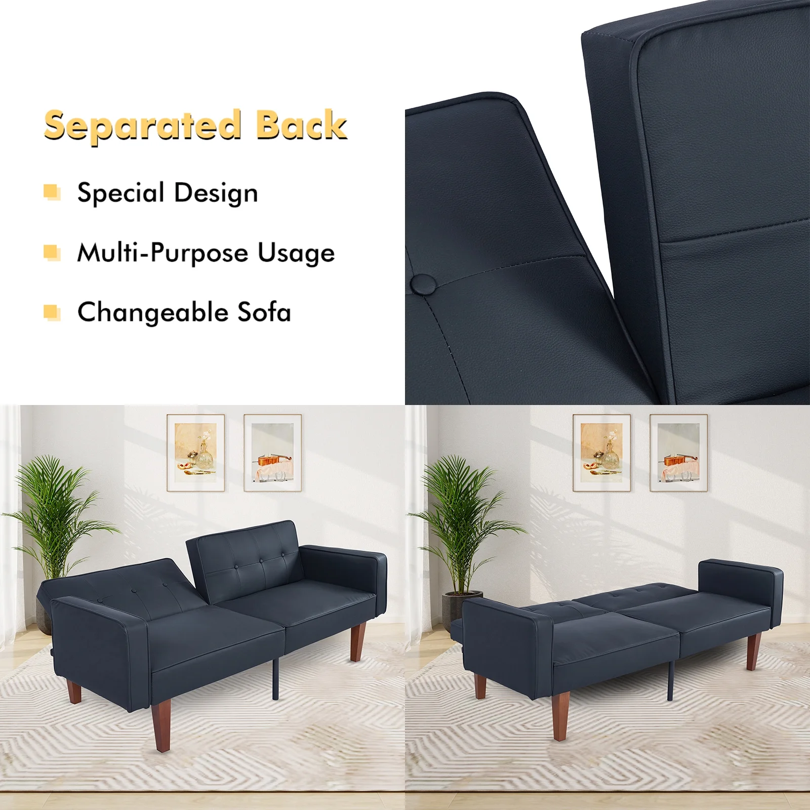 Sofa Bed, Convertible Memory Foam Futon Couch, Adjustable Sleeper Sofa Bed for Living Room, Gray - Image 14