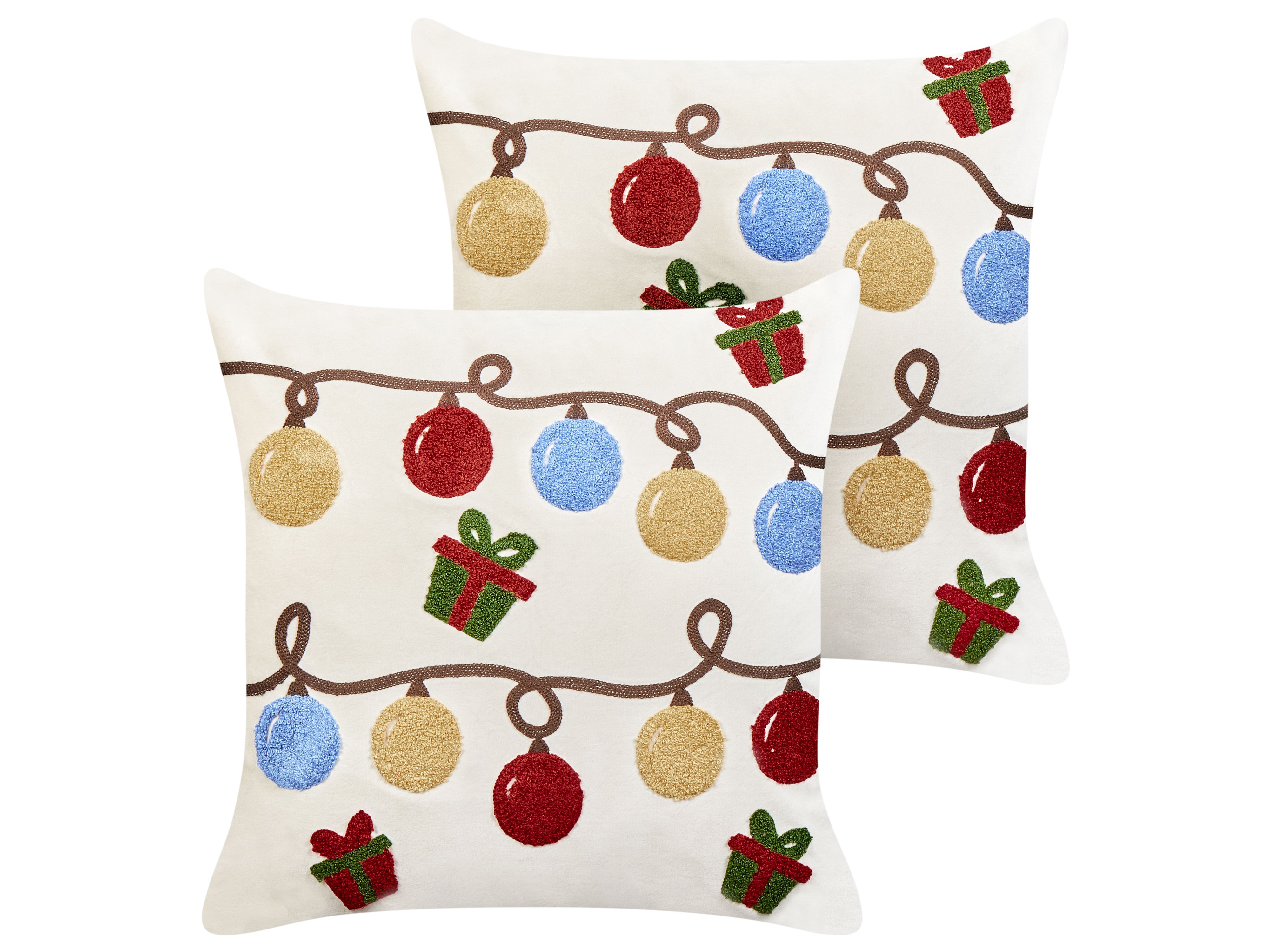 Set of 2 Decorative Cushions PALMIER Velvet 45 x 45 cm Off-White Christmas Motif
