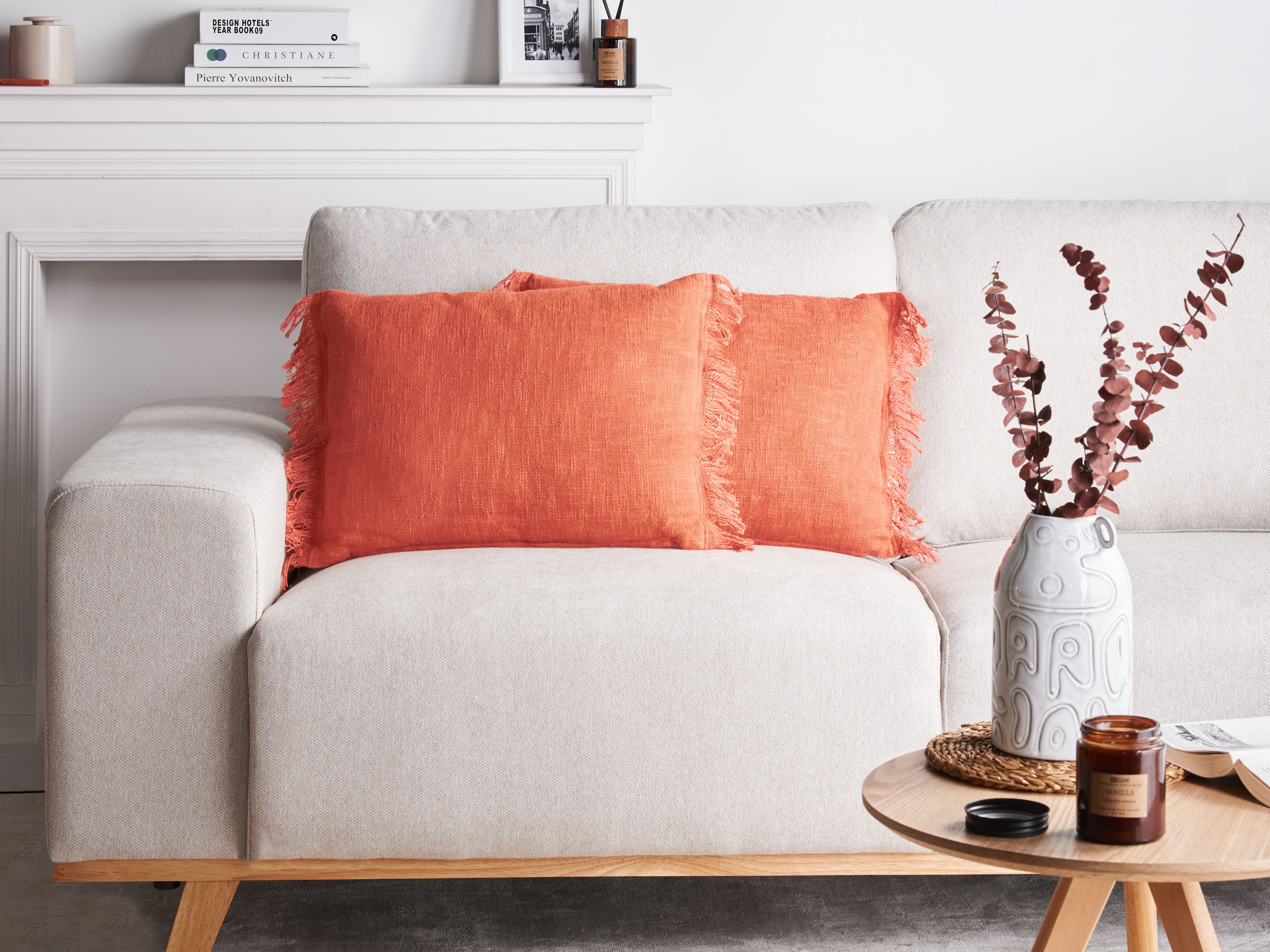 Set of 2 Decorative Cushions MABA Cotton 50 x 35 cm Orange Solid
