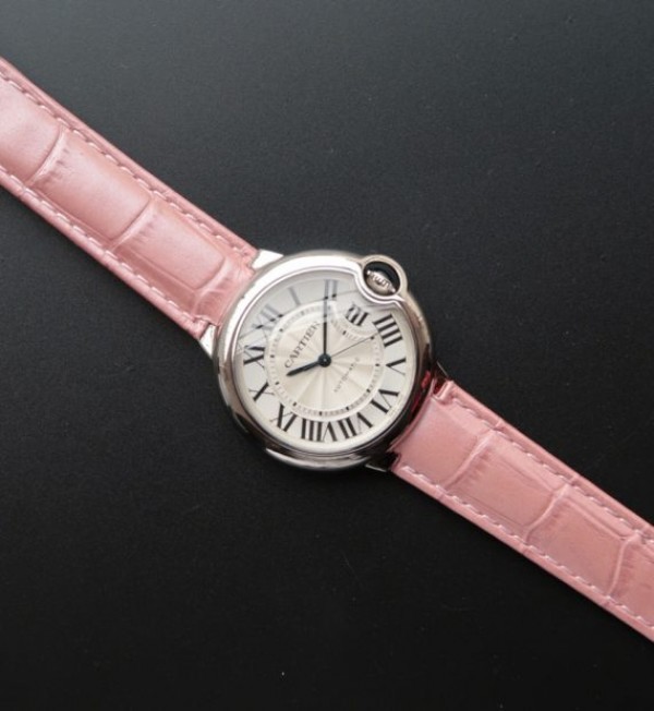 Replica Cartier Ballon Bleu 36mm White Textured Dial Pink Leather Strap - Top club