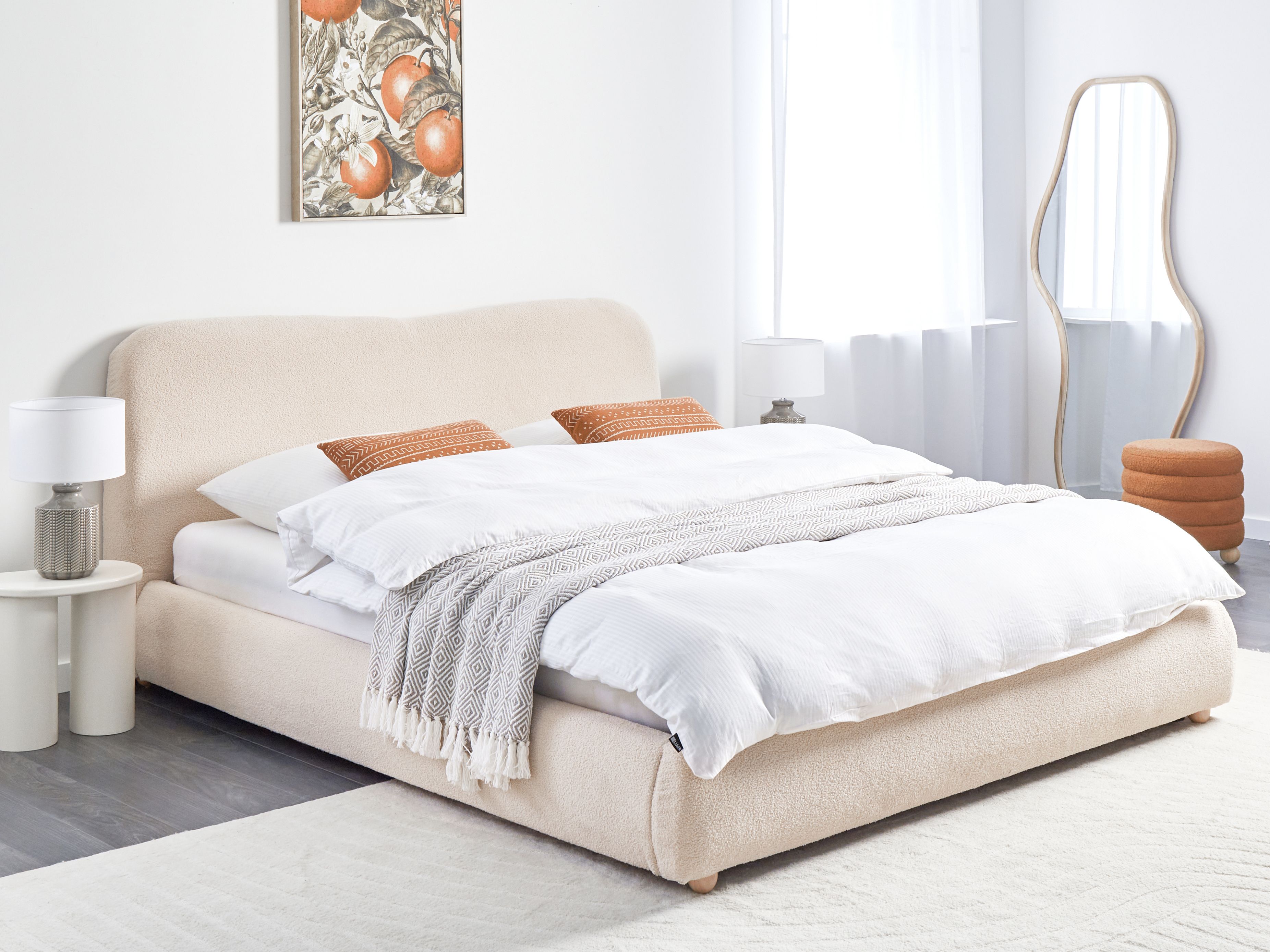 Ottoman Bed Boucle BLAGNAC 180 x 200 cm (EU Super King) Light Beige
