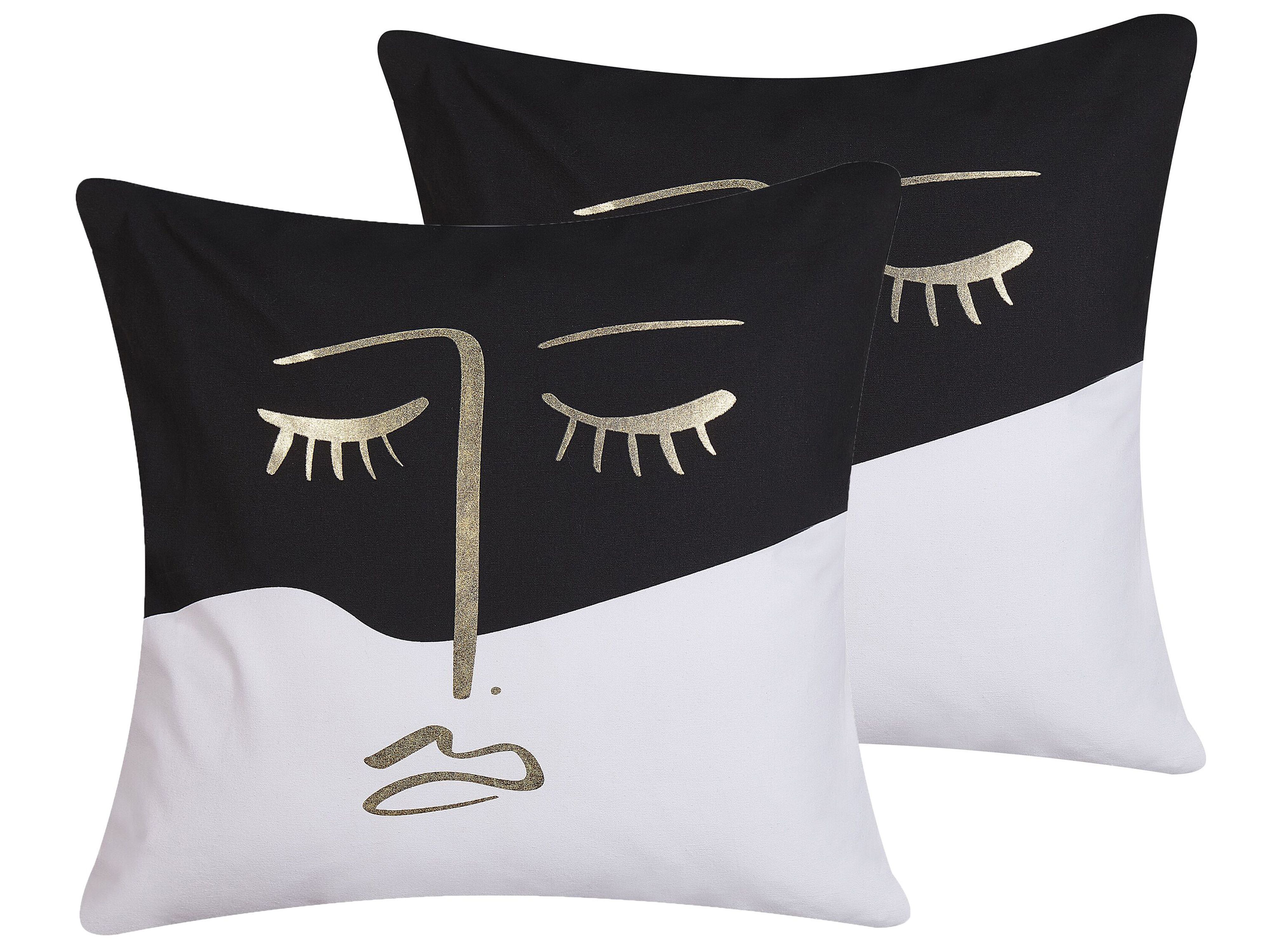 Set of 2 Decorative Cushions ABELIA Cotton 45 x 45 cm Black/ White Abstract Pattern