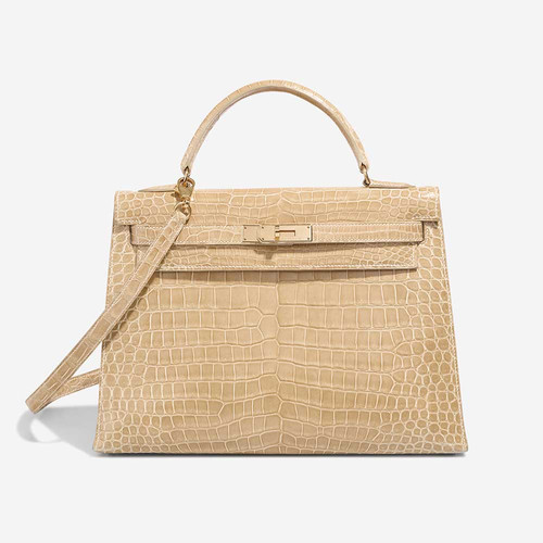 HERMES - Kelly 32 Porosus Crocodile Poussière
