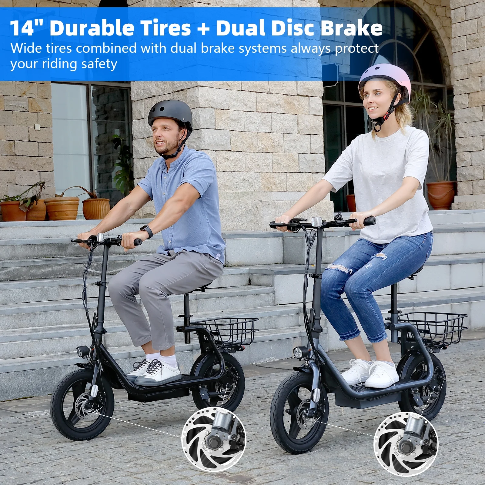 SANOPY 350W Electric Scooter with Seat for Adults, 15 Miles Range 20 Mph, 36V 5.2Ah Battery Moped, 14" Big Tire Commuter Electric Bike with Shock Absorbing, Black - Image 9