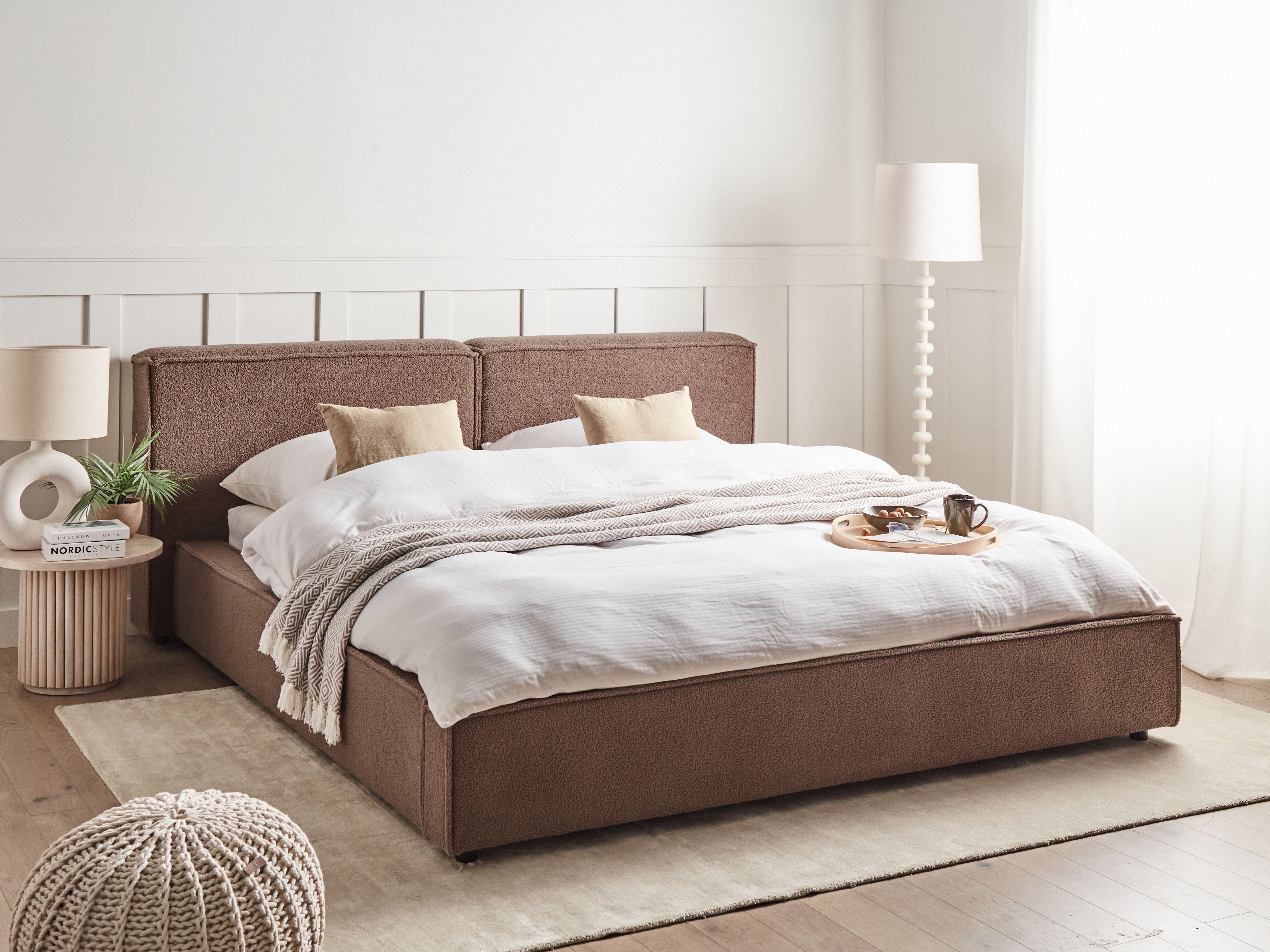 Bed Boucle LINARDS 160 x 200 cm (EU King Size) Brown