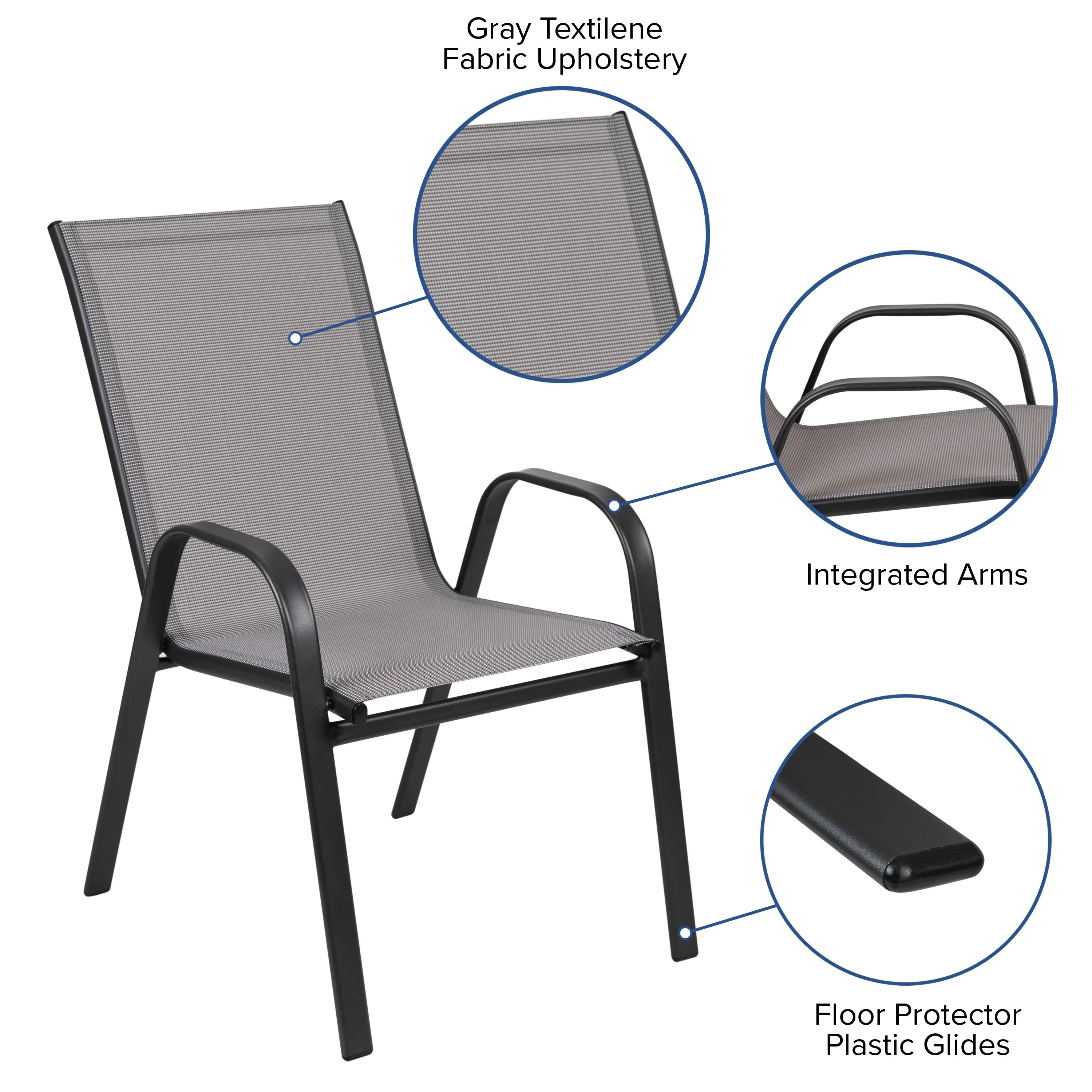 Emma + Oliver Outdoor Stack Chairs, Gray, 4 Pack, 21.25in W x 29in D x 36in H - Image 16 Emma + Oliver Outdoor Stack Chairs, Gray, 4 Pack, 21.25in W x 29in D x 36in H - Image 16