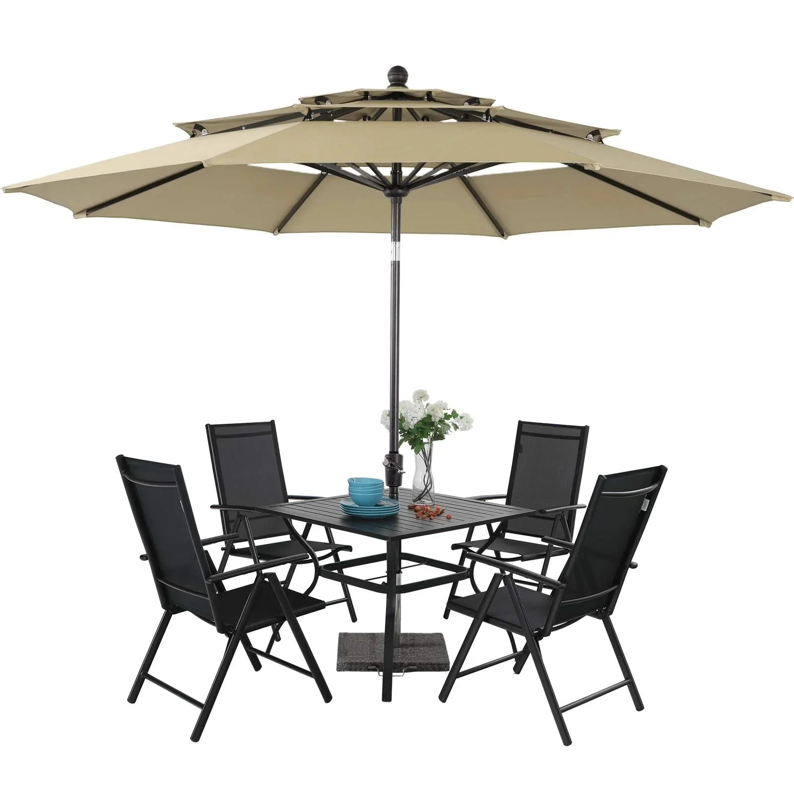MAISON ARTS 6-Piece Patio Dining Set With 4 Adjustable Folding Chairs, Square Metal Table And 10ft Umbrella - Image 12 MAISON ARTS 6-Piece Patio Dining Set With 4 Adjustable Folding Chairs, Square Metal Table And 10ft Umbrella - Image 12