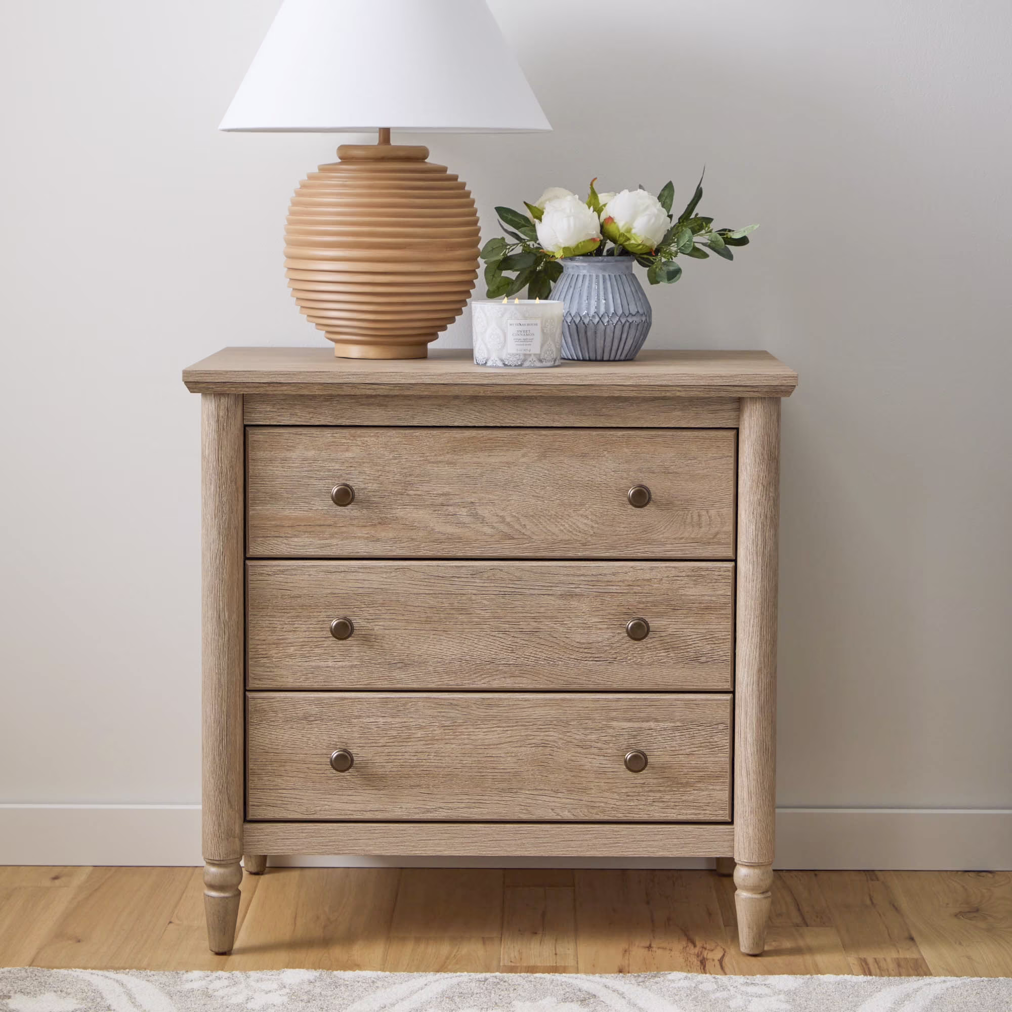 My Texas House Monroe 3 Drawer Nightstand with USB, Brushed Oak Finish - Image 2