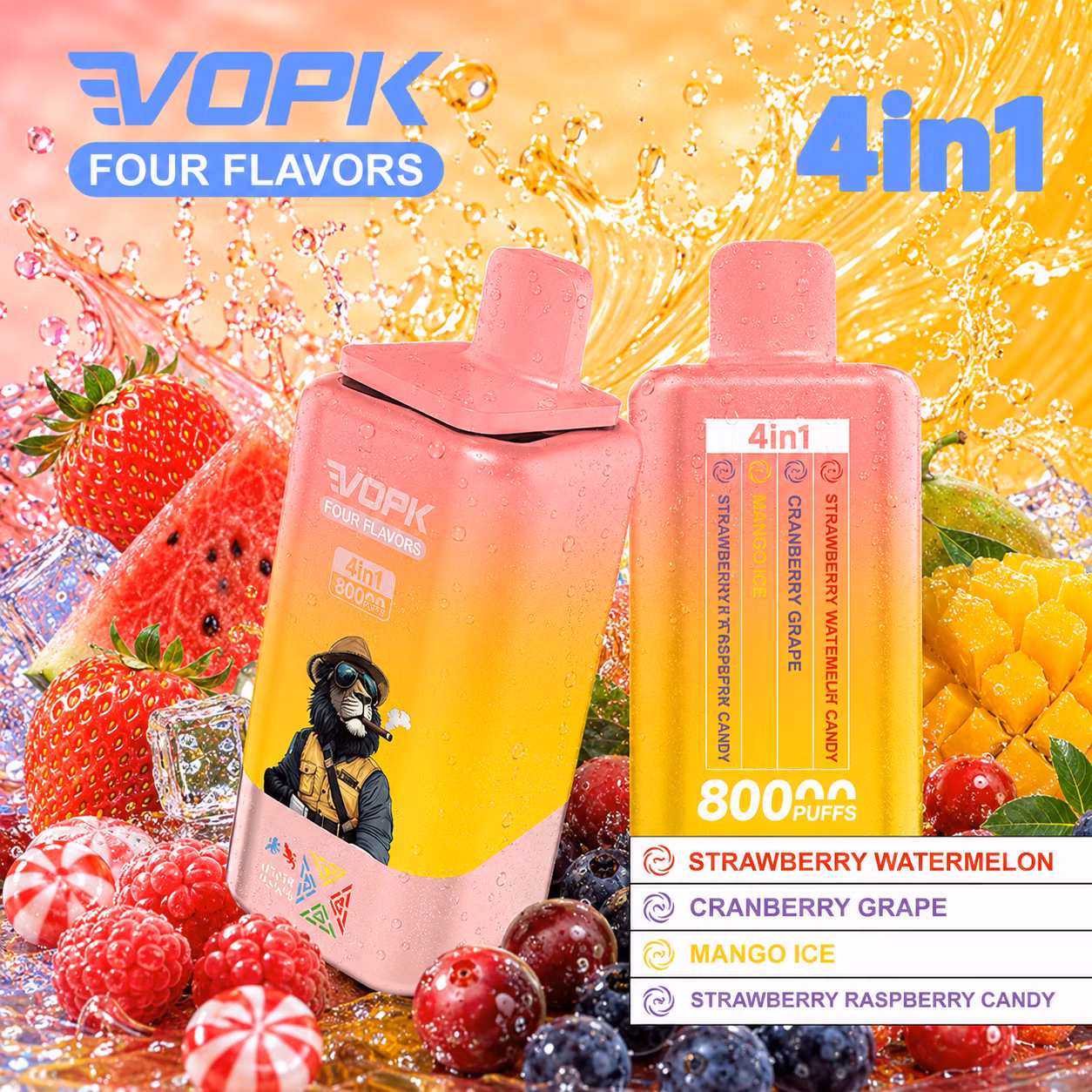 VOPK 80 000 puffów 4in1 – Strawberry Watermelon, Cranberry Grape, Mango Ice, Strawberry Candy