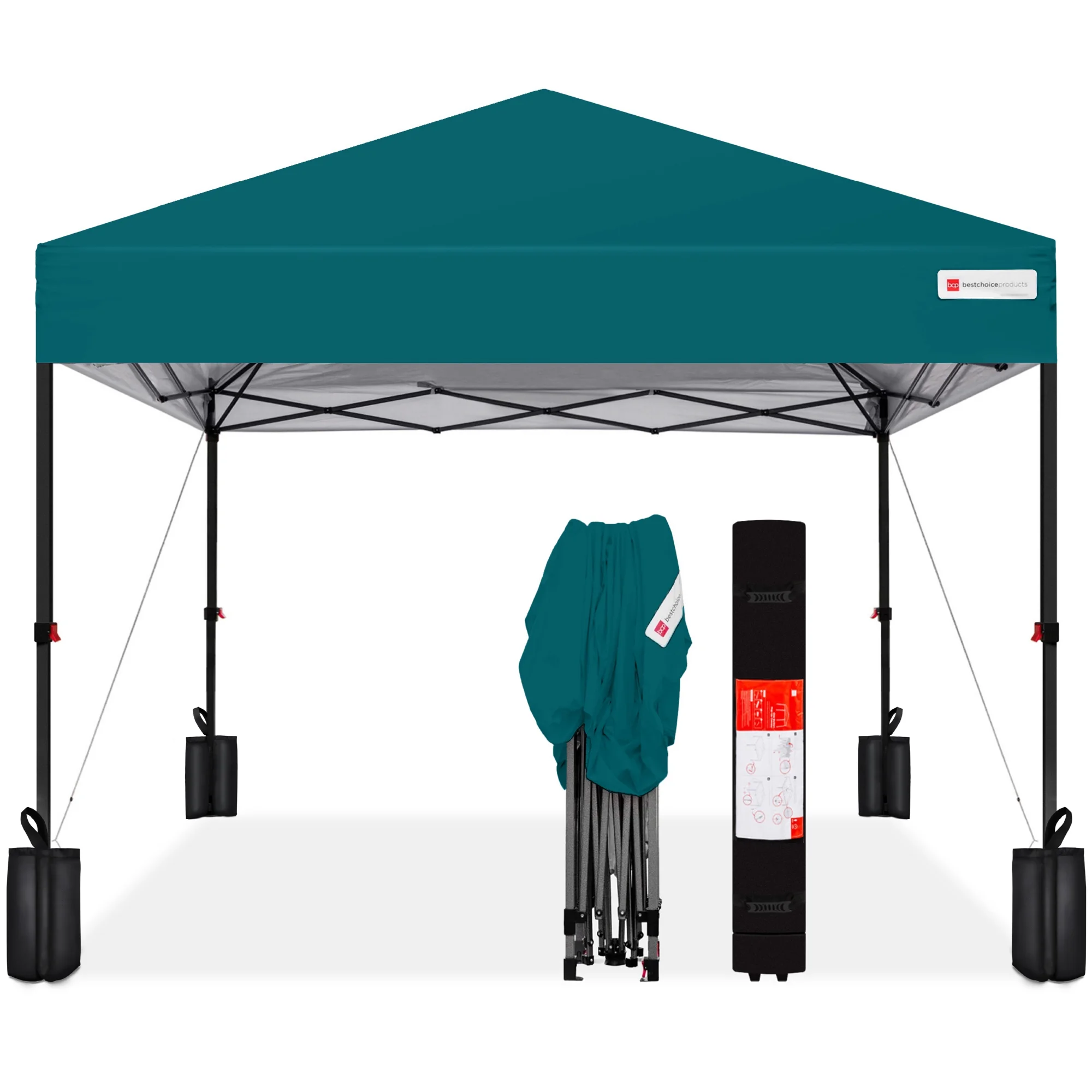 Best Choice Products 10x10ft Easy Setup Pop Up Canopy w/ 1-Button Setup, Wheeled Case, 4 Weight Bags - White - Image 218