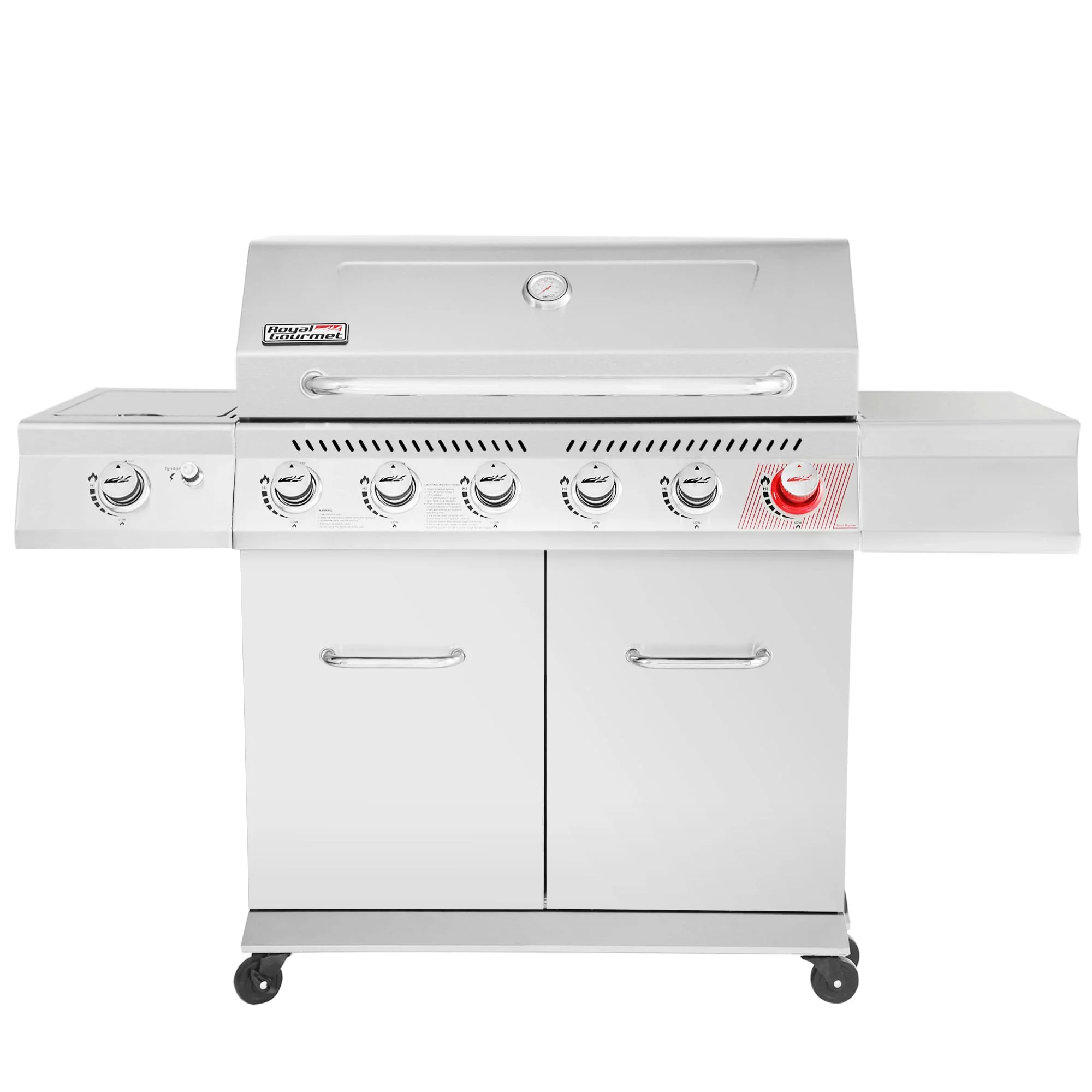 Stainless Steel 6-Burner Gas Grill - 74,000 BTU With Sear And Side Burner - Image 2 Stainless Steel 6-Burner Gas Grill - 74,000 BTU With Sear And Side Burner - Image 2