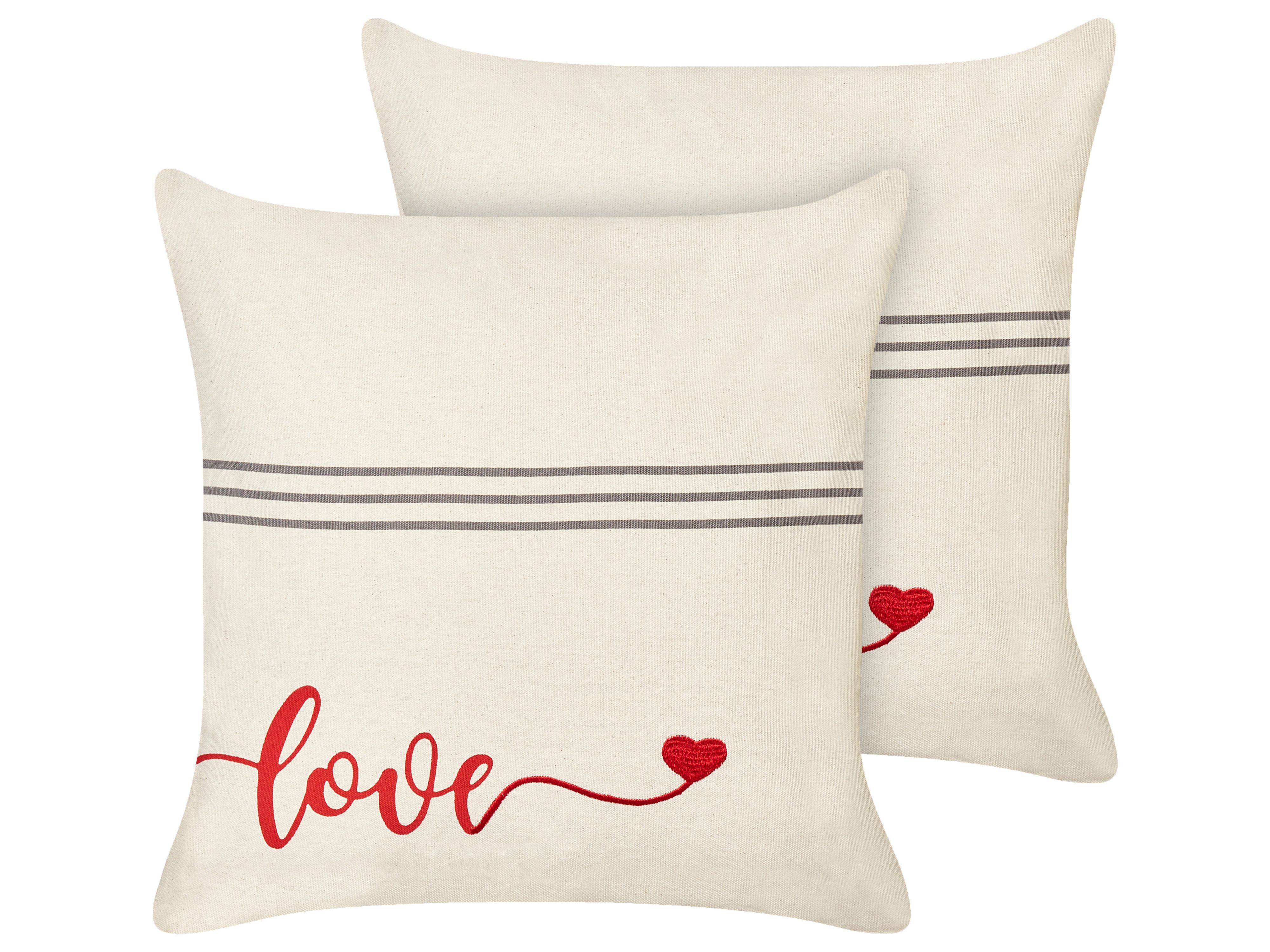 Set of 2 Decorative Cushions PLUMERIA Cotton 45 x 45 cm Beige Text