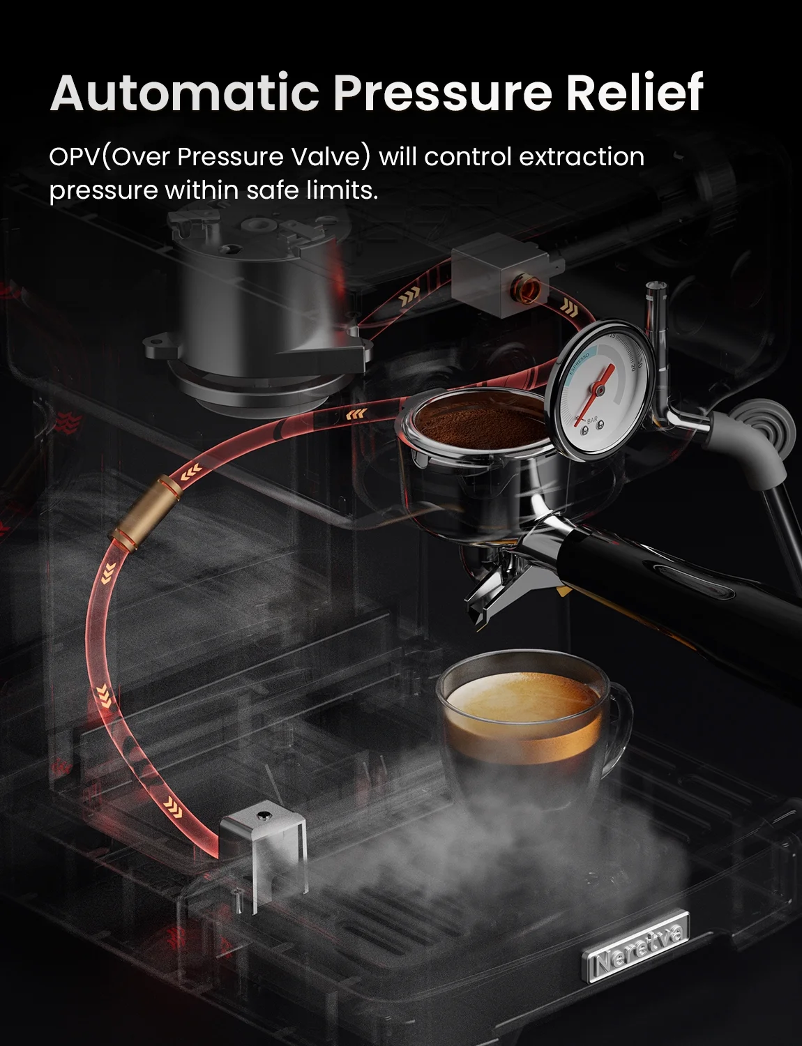 Neretva Espresso Machine 15 Bar Professional Espresso Maker with Milk Frother Steam Wand, Cappuccino & Latte Machine, Espresso Coffee Machine for Home- Stainless Steel