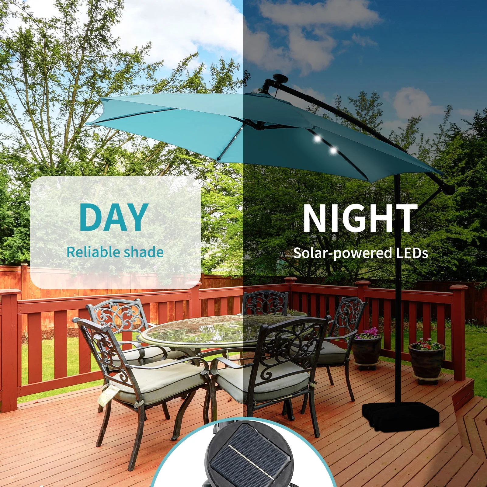Ainfox 10ft Cantilever Patio Umbrella with Lights, Offset Market Umbrella with Sandbags Weighted Base and Cross Base,Khaki - Image 35