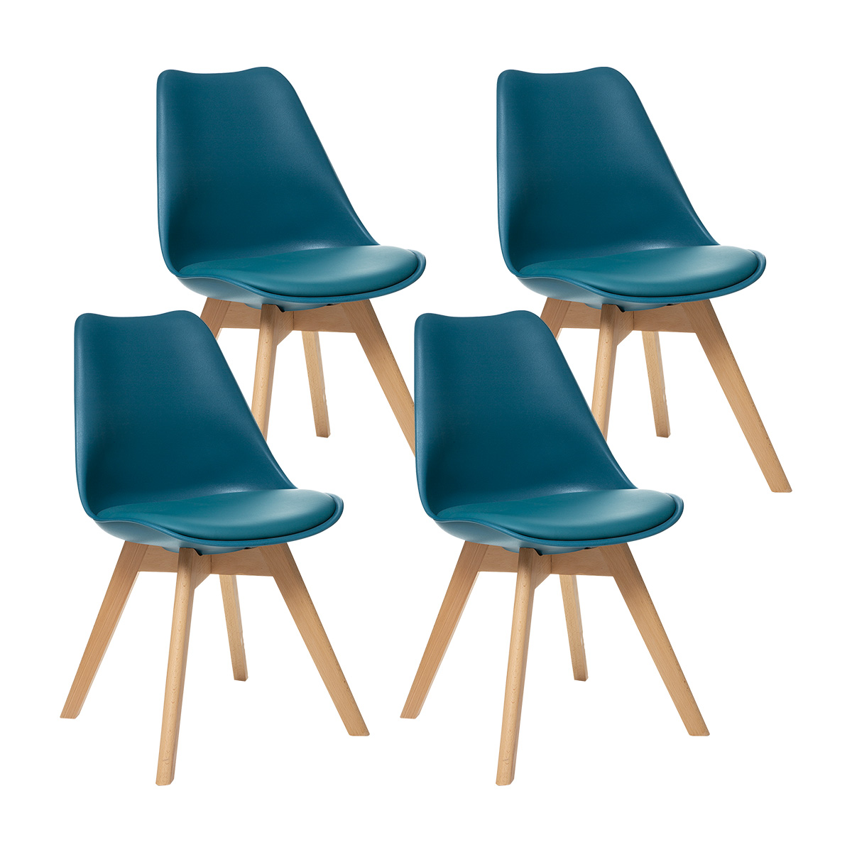 Set of 4 chairs "Baya" Beech, teal blue