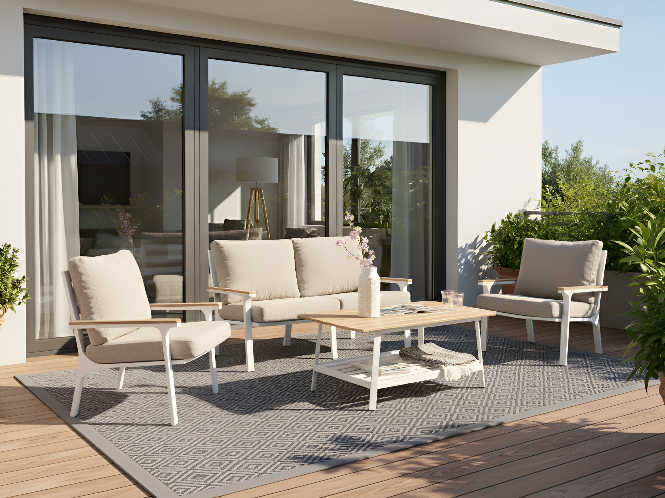Garden Lounge Set with Table 4 Seater ORERO Taupe