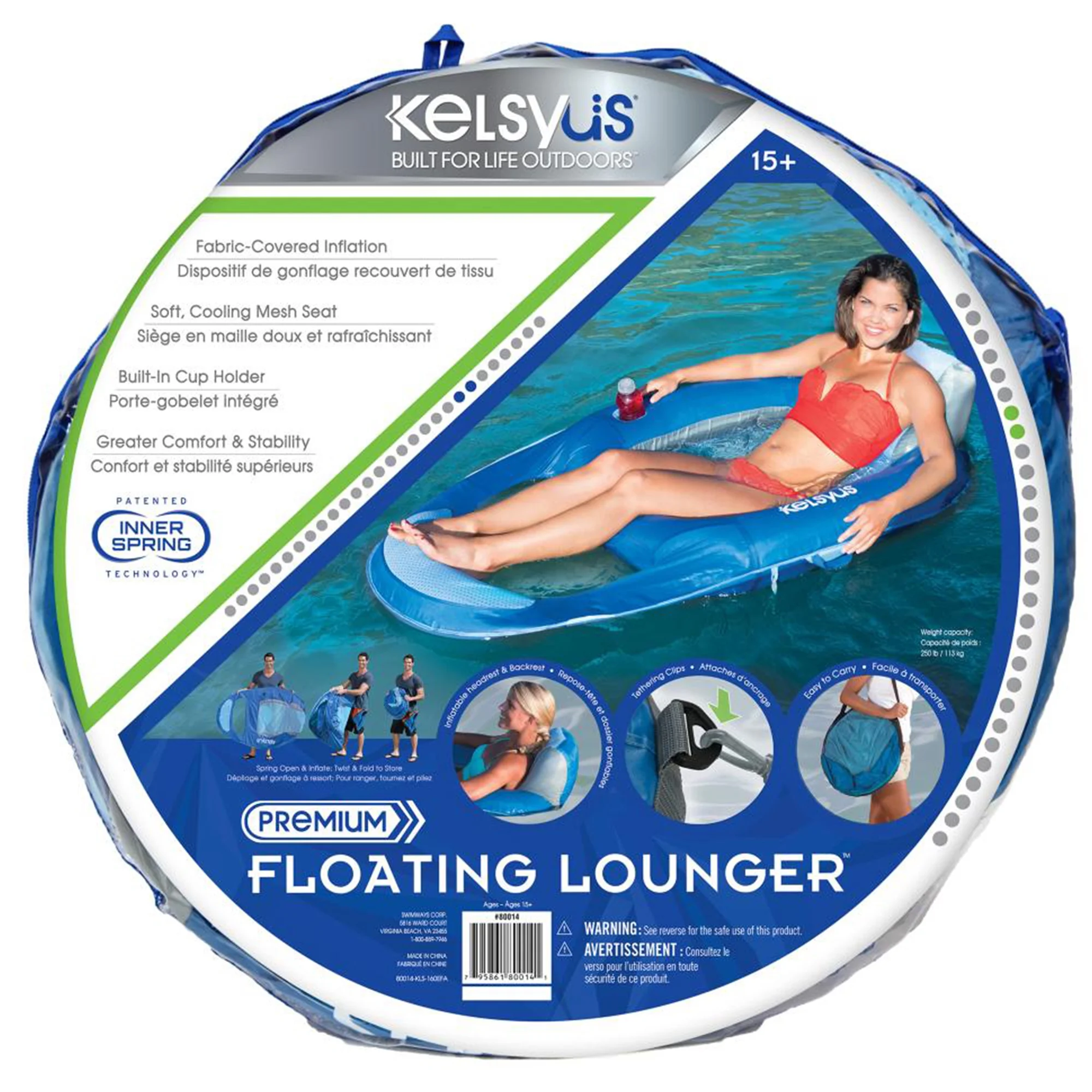 Kelsyus Floating Pool Lounger Inflatable Chair w/ Cup Holder Blue (2 Pack) 80014 - Image 17