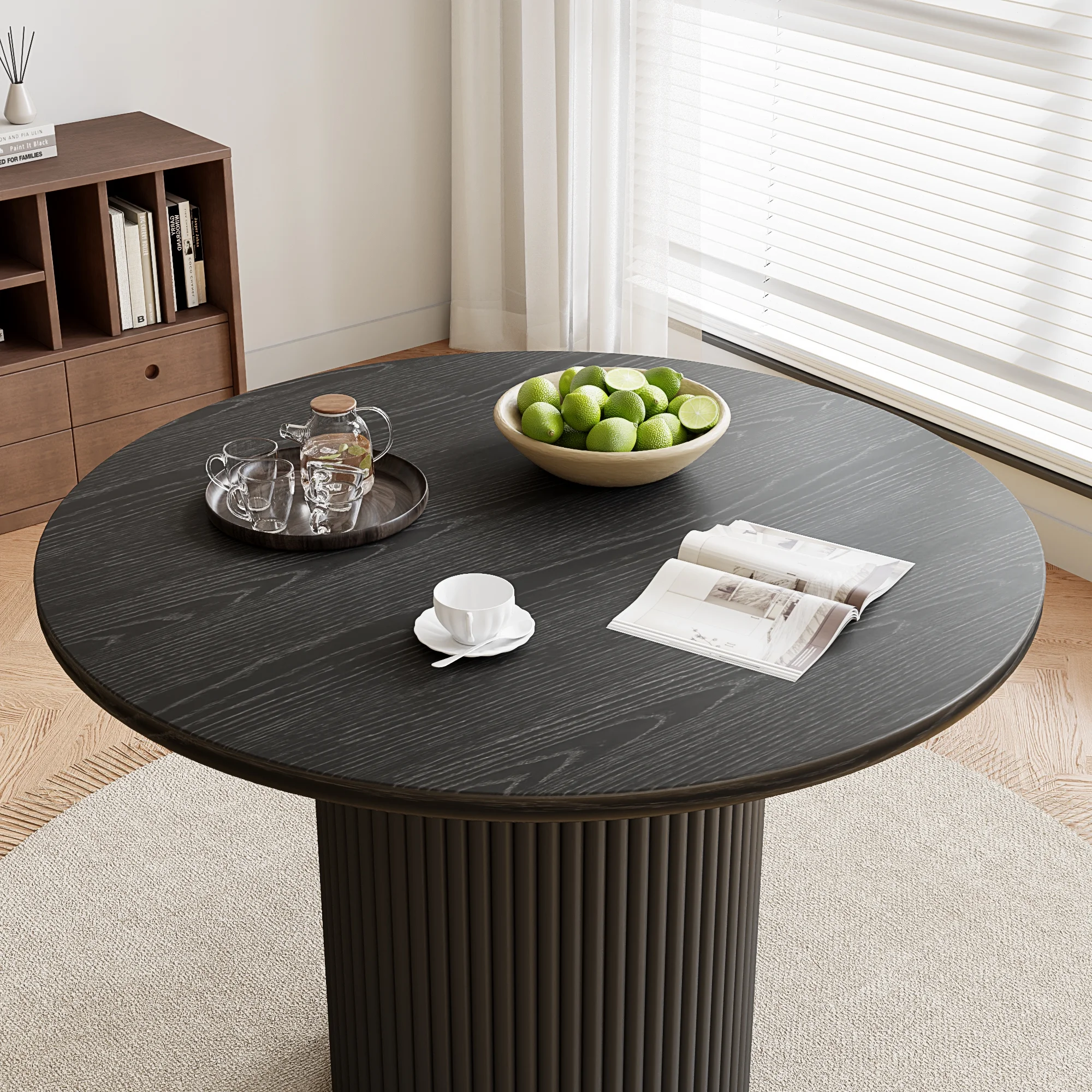 Rophefx 35.4" Solid Wood Round Dining Table with Handcrafted Relief Pedestal,Circle Dining Table,Walnut - Image 11