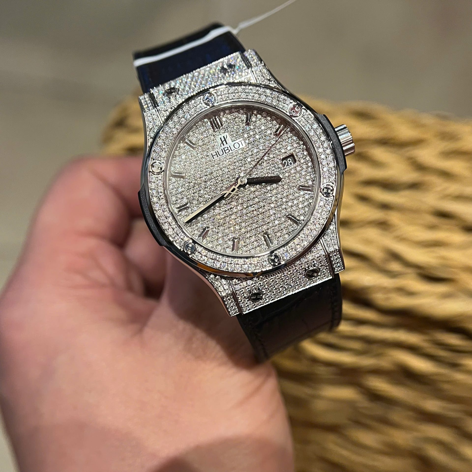 Hublot Classic Fusion Titanium Diamonds Pavé Customs Full Moissanite Imitation Luxury Watches 42mm - Elite Watch Atelier